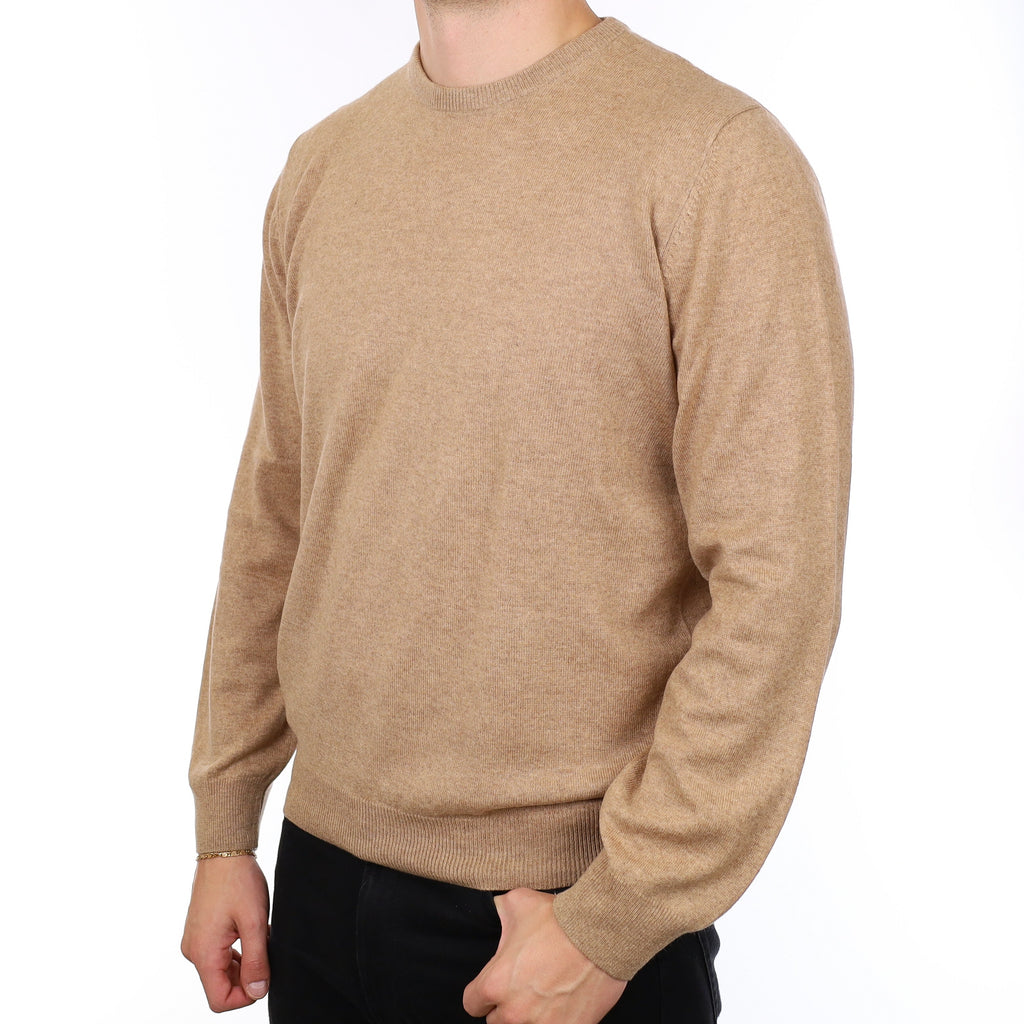 Men's Caramel Cashmere Crew Neck Jumper XL
