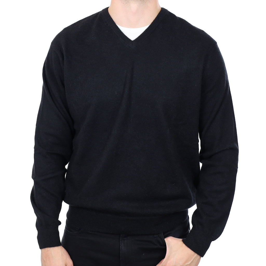 Men's Black Cashmere V Neck Jumper XL