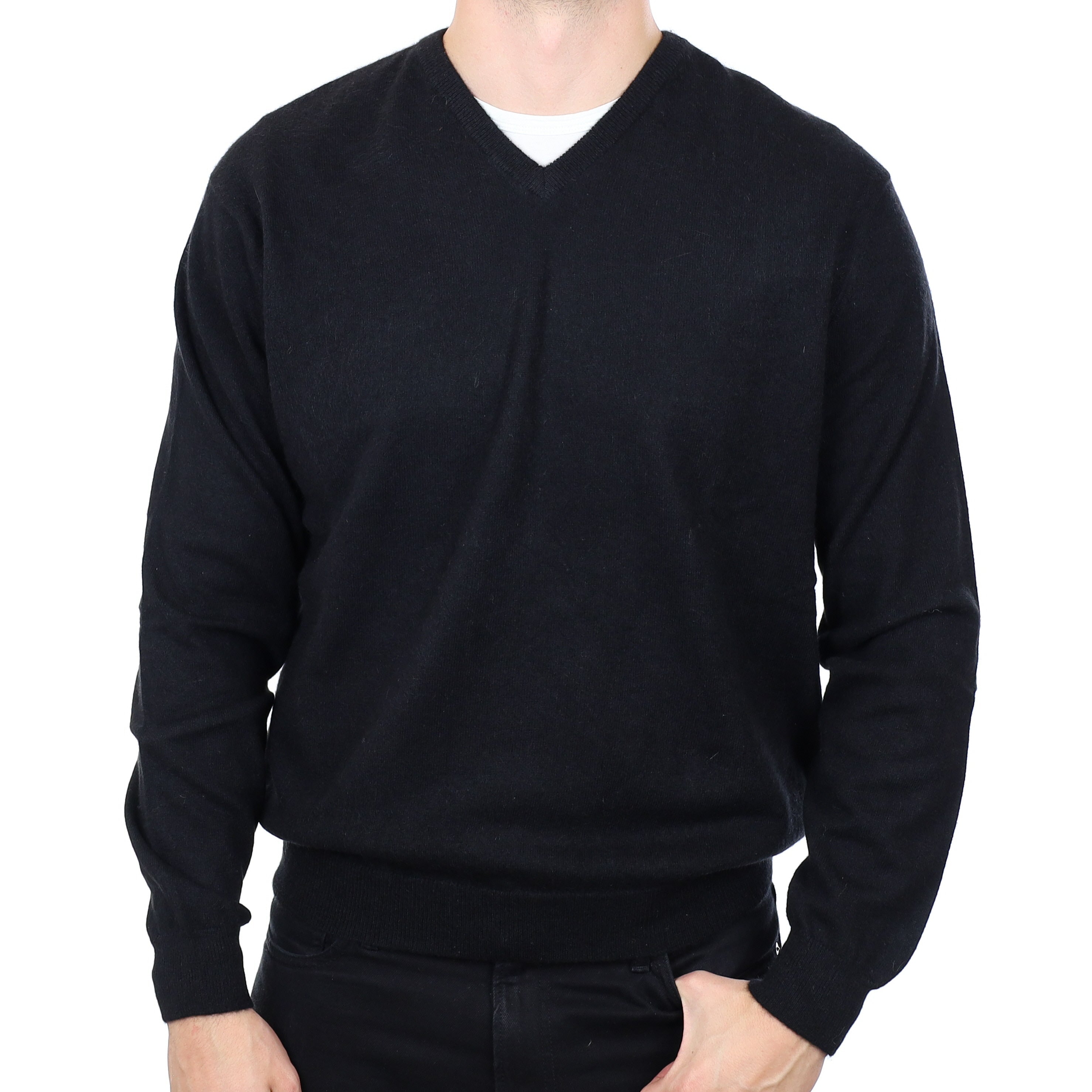 Men's Black Cashmere V Neck Jumper XL