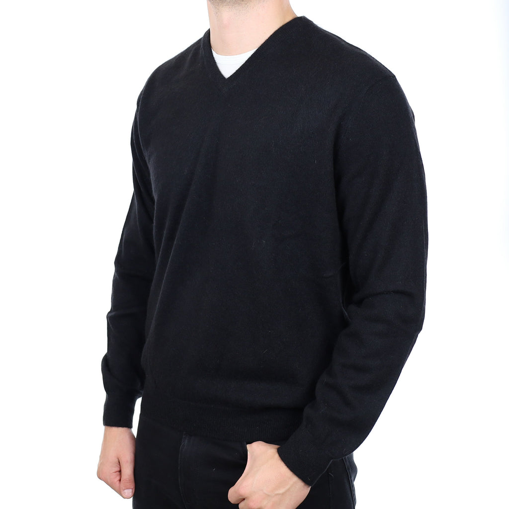 Men's Black Cashmere V Neck Jumper XL