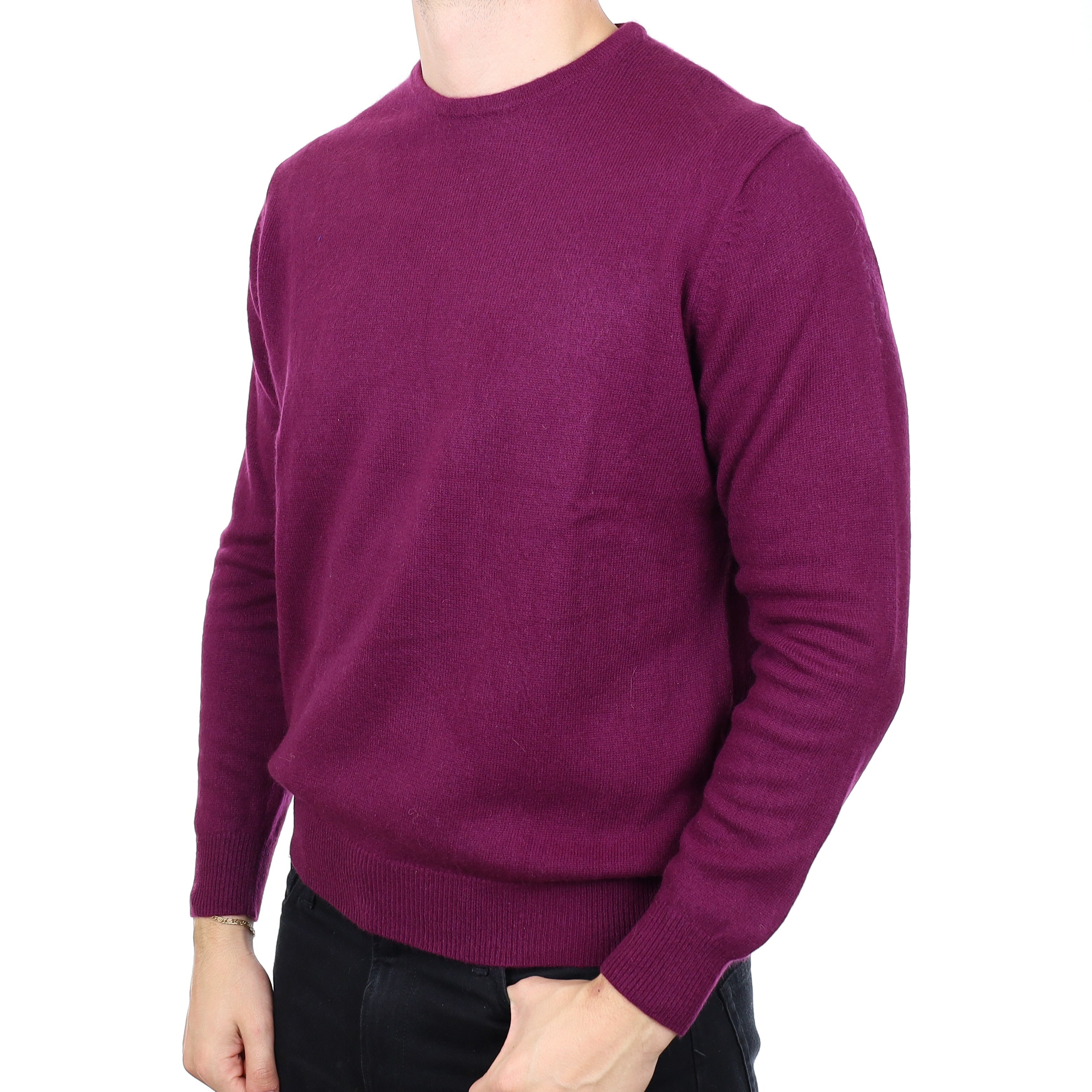 Men's Deep Viola Purple Cashmere Crew Neck Jumper XL