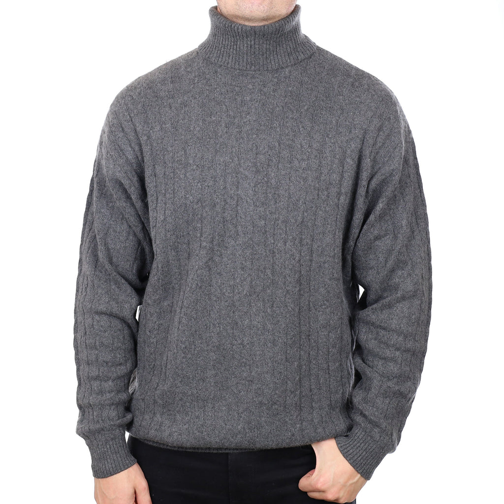 Men's Slate Grey Cable Knit Cashmere Polo Neck Jumper 3XL