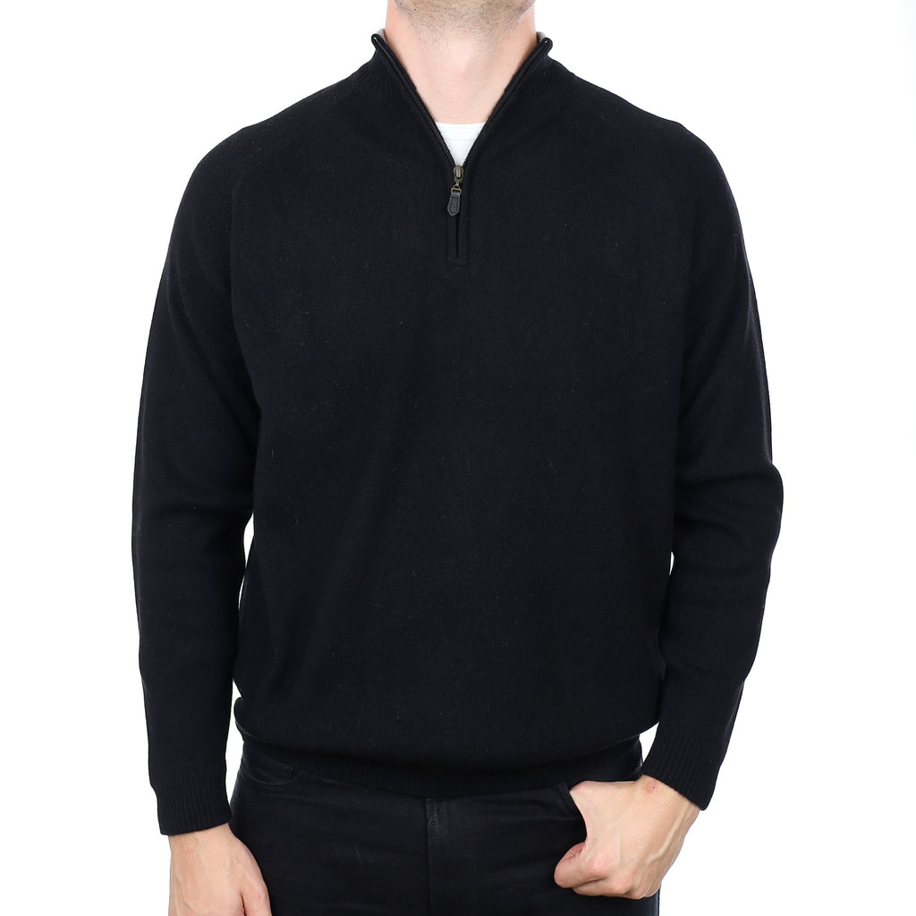 Men's Black Cashmere Quarter Zip Jumper XXL