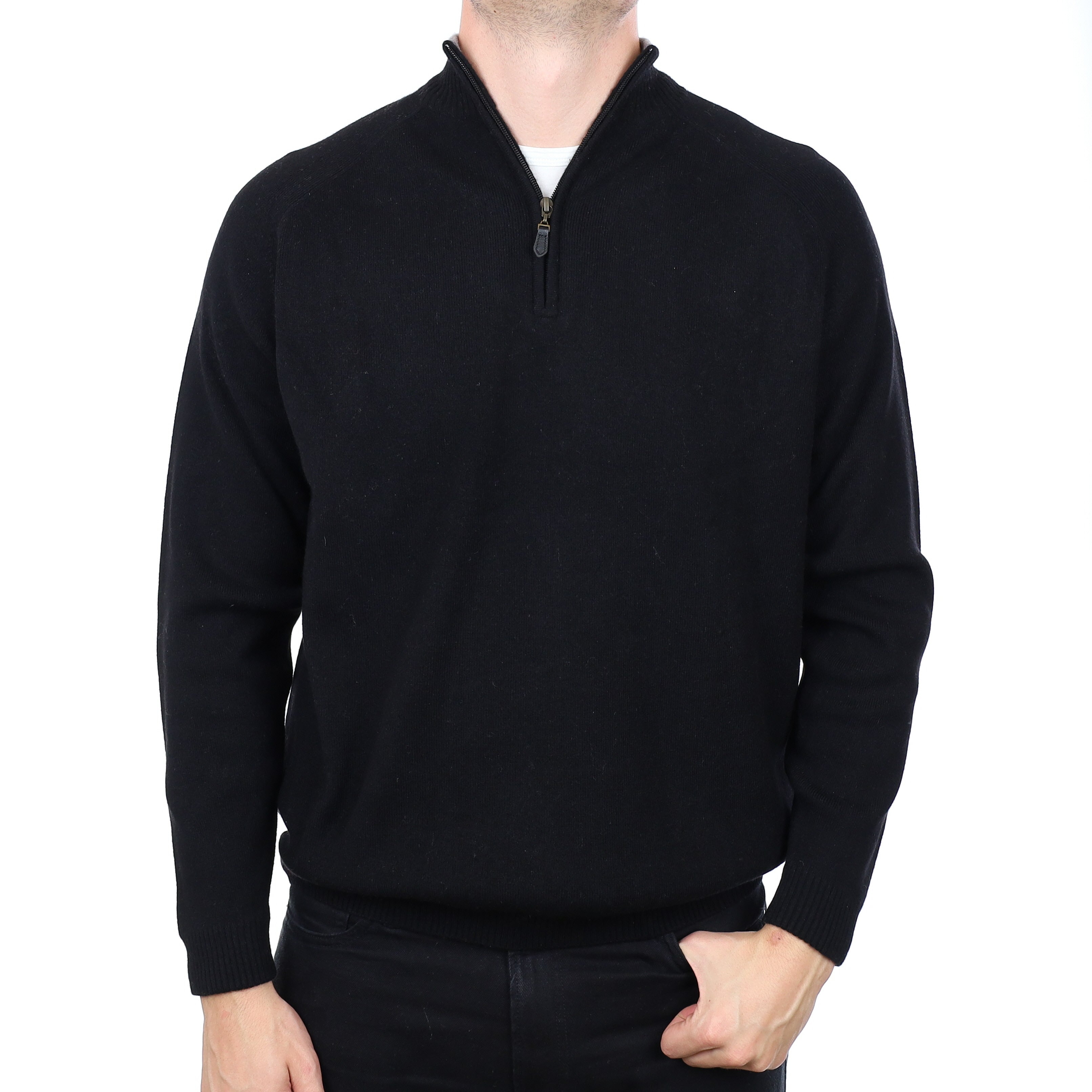 Men's Black Cashmere Quarter Zip Jumper XXL