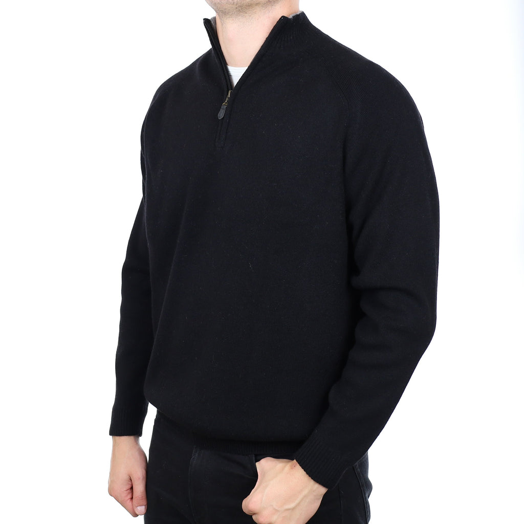 Men's Black Cashmere Quarter Zip Jumper XXL