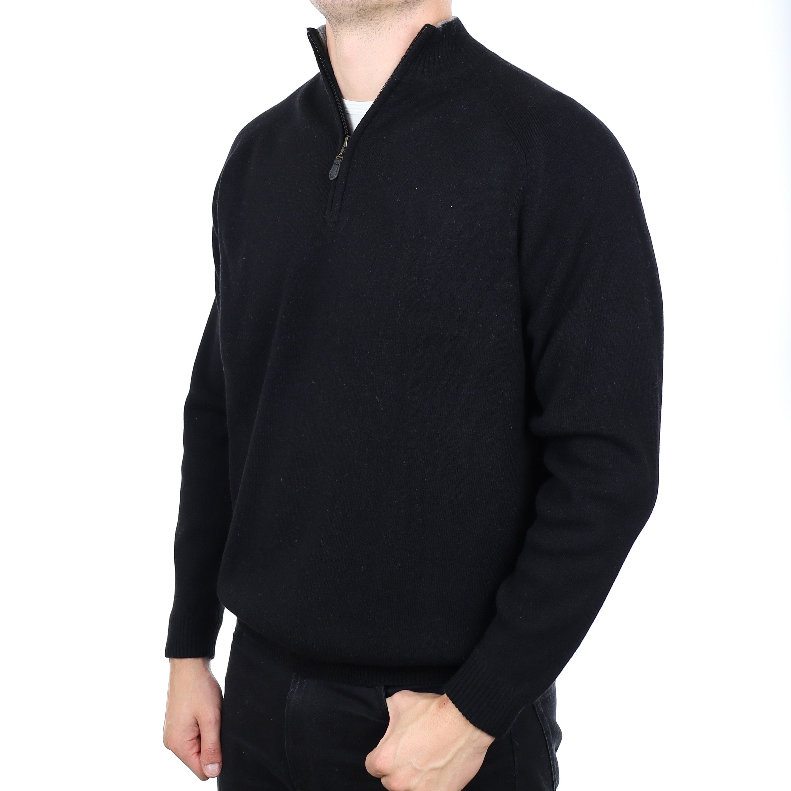 Men's Black Cashmere Quarter Zip Jumper XXL