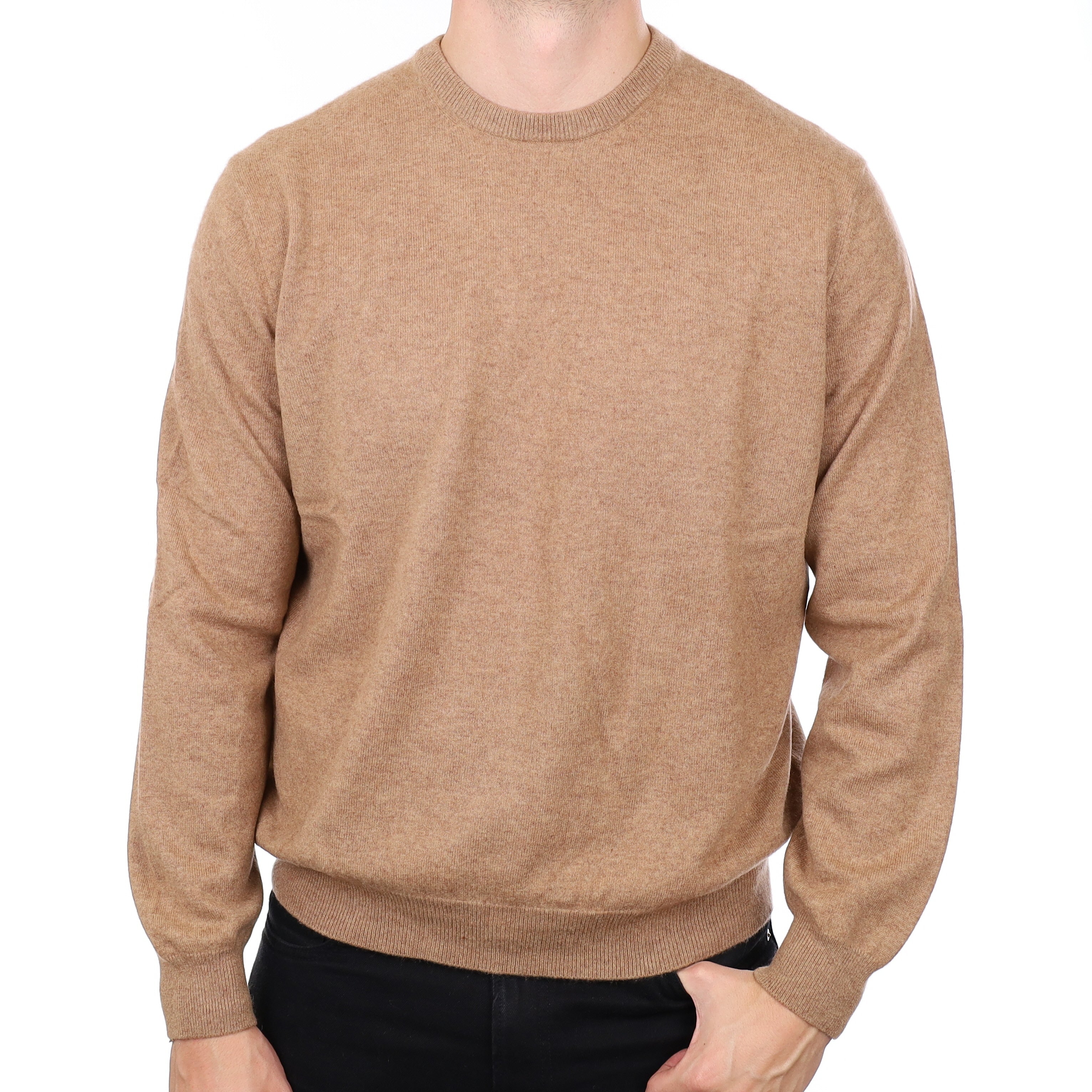 Men's Caramel Cashmere Crew Neck Jumper XXL