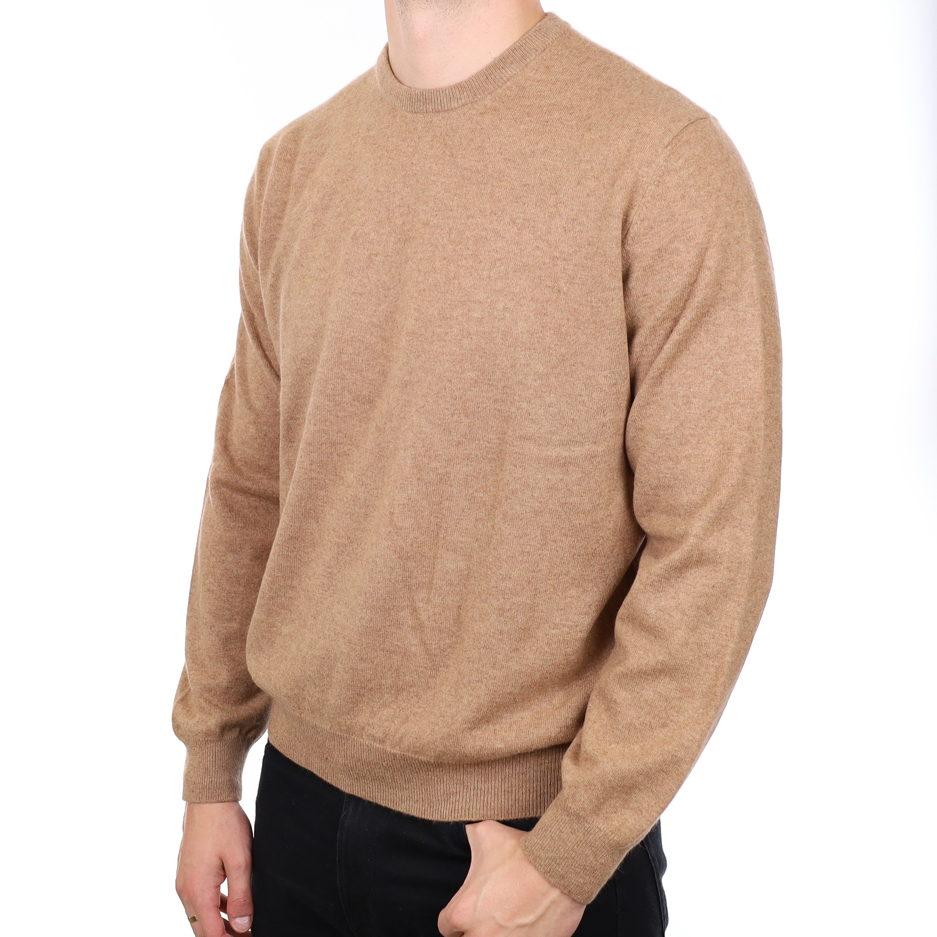 Men's Caramel Cashmere Crew Neck Jumper XXL