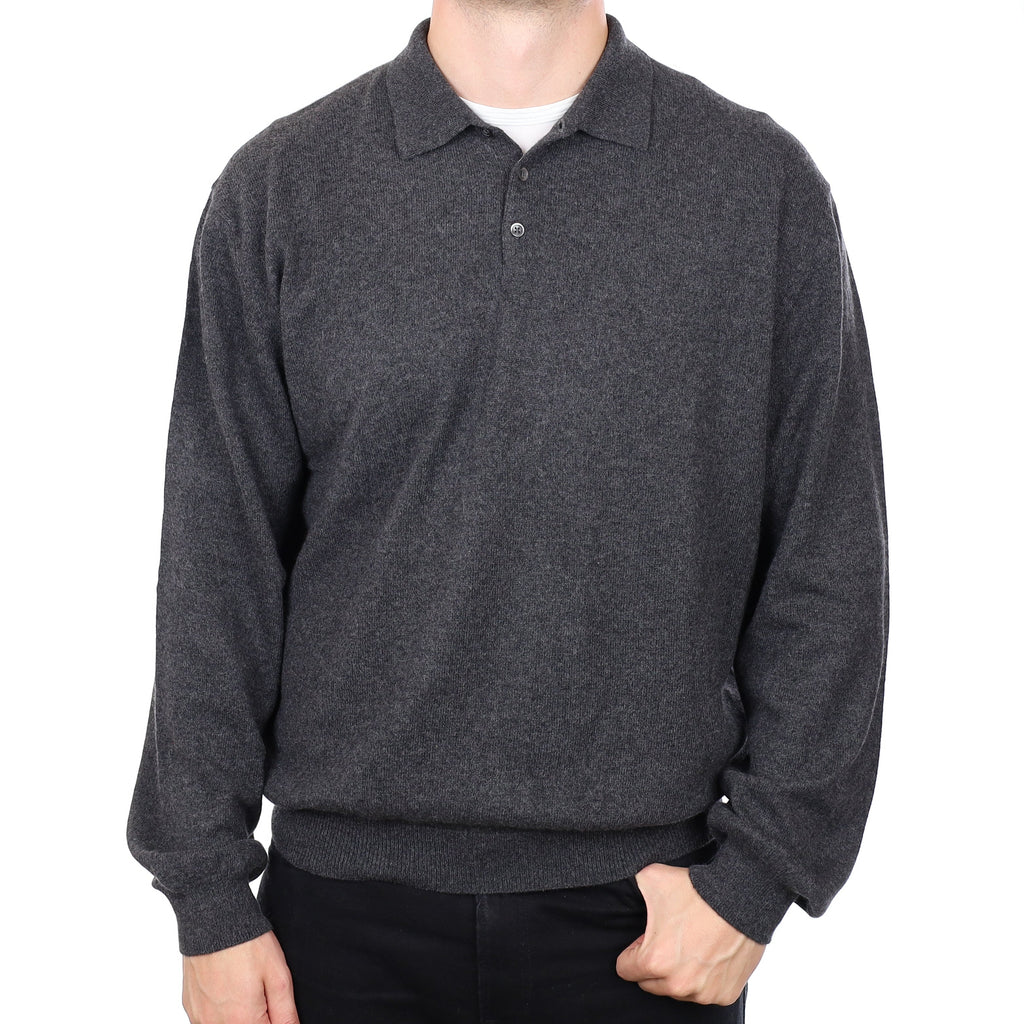 Men's Charcoal Grey Cashmere Quarter Button Jumper XXL