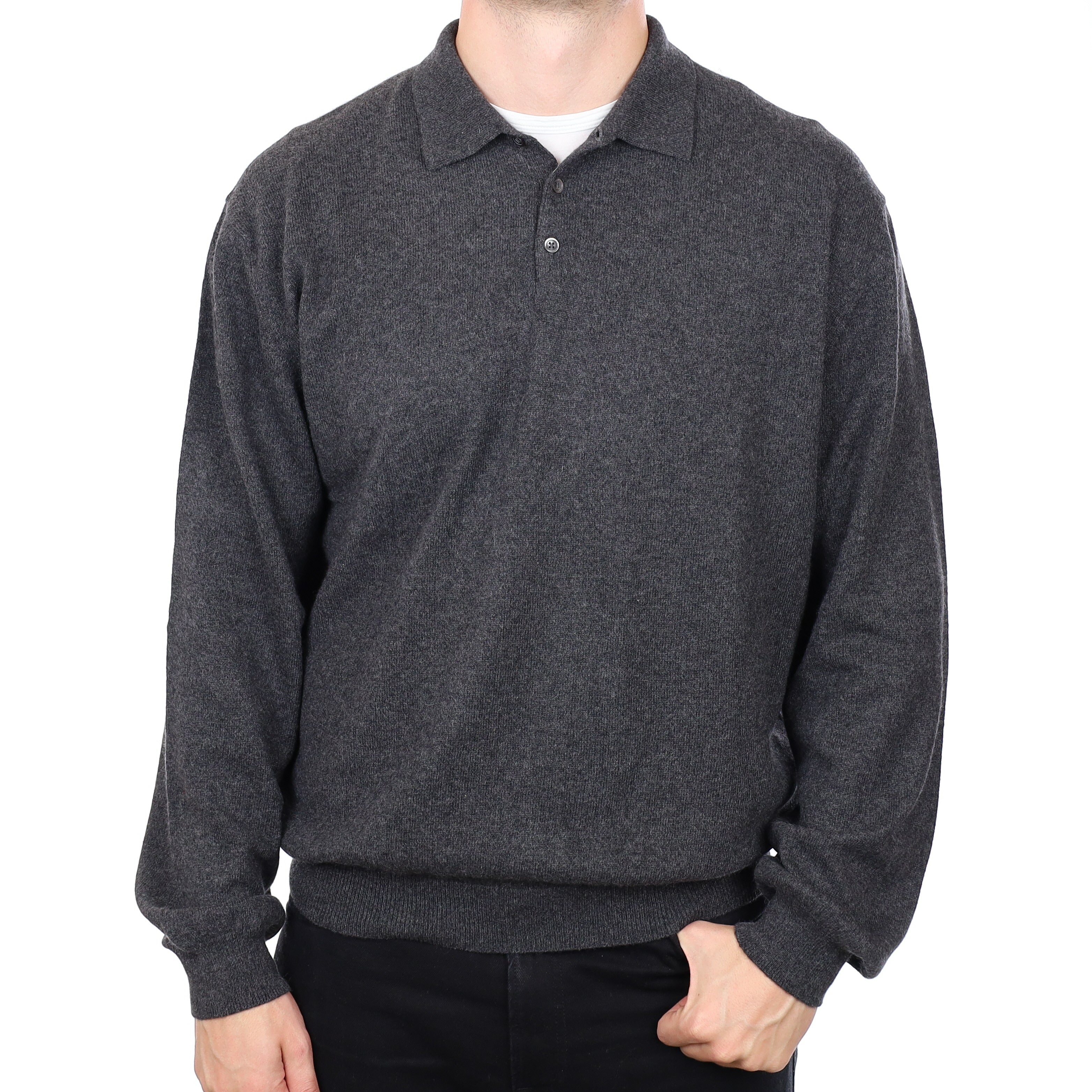 Men's Charcoal Grey Cashmere Quarter Button Jumper XXL