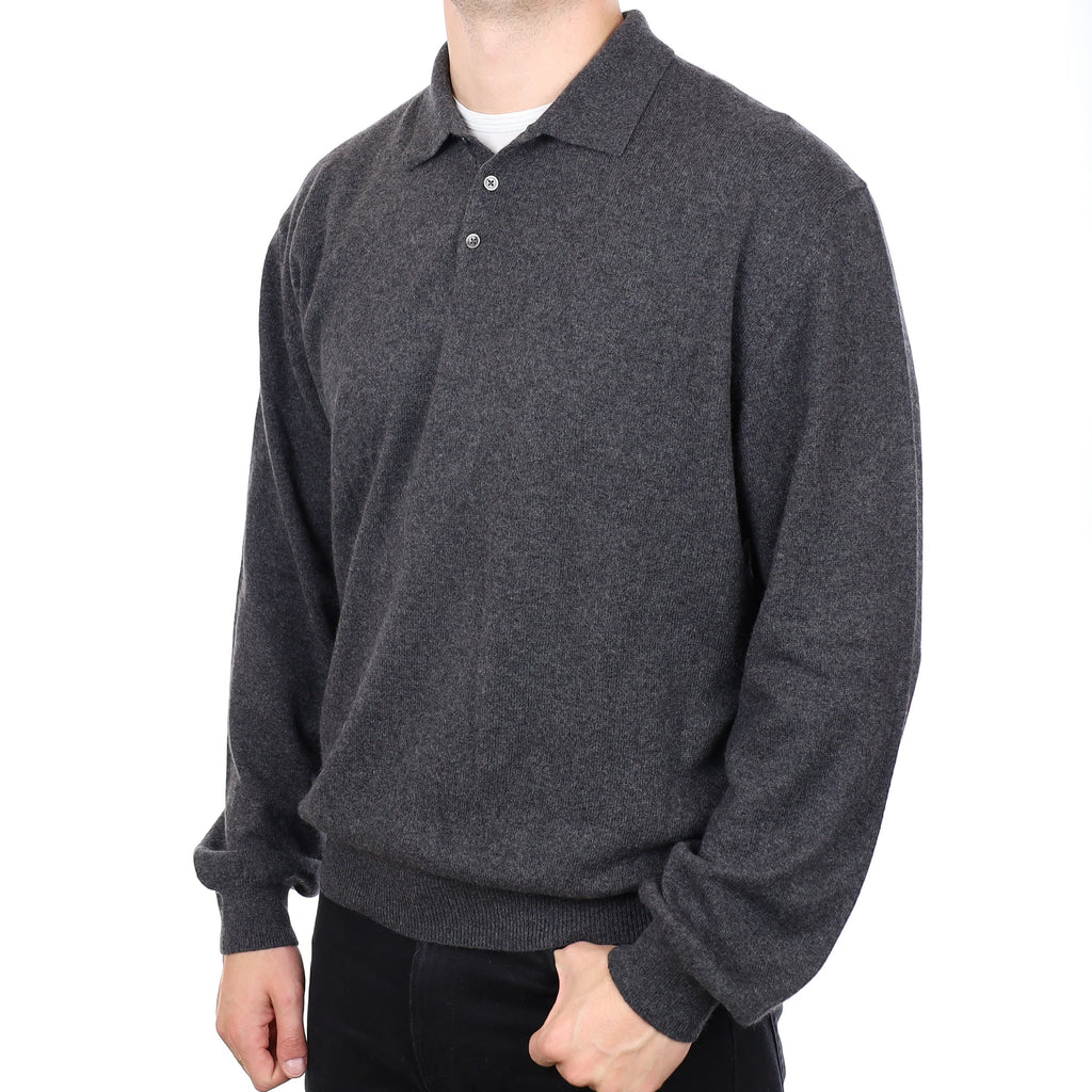 Men's Charcoal Grey Cashmere Quarter Button Jumper XXL