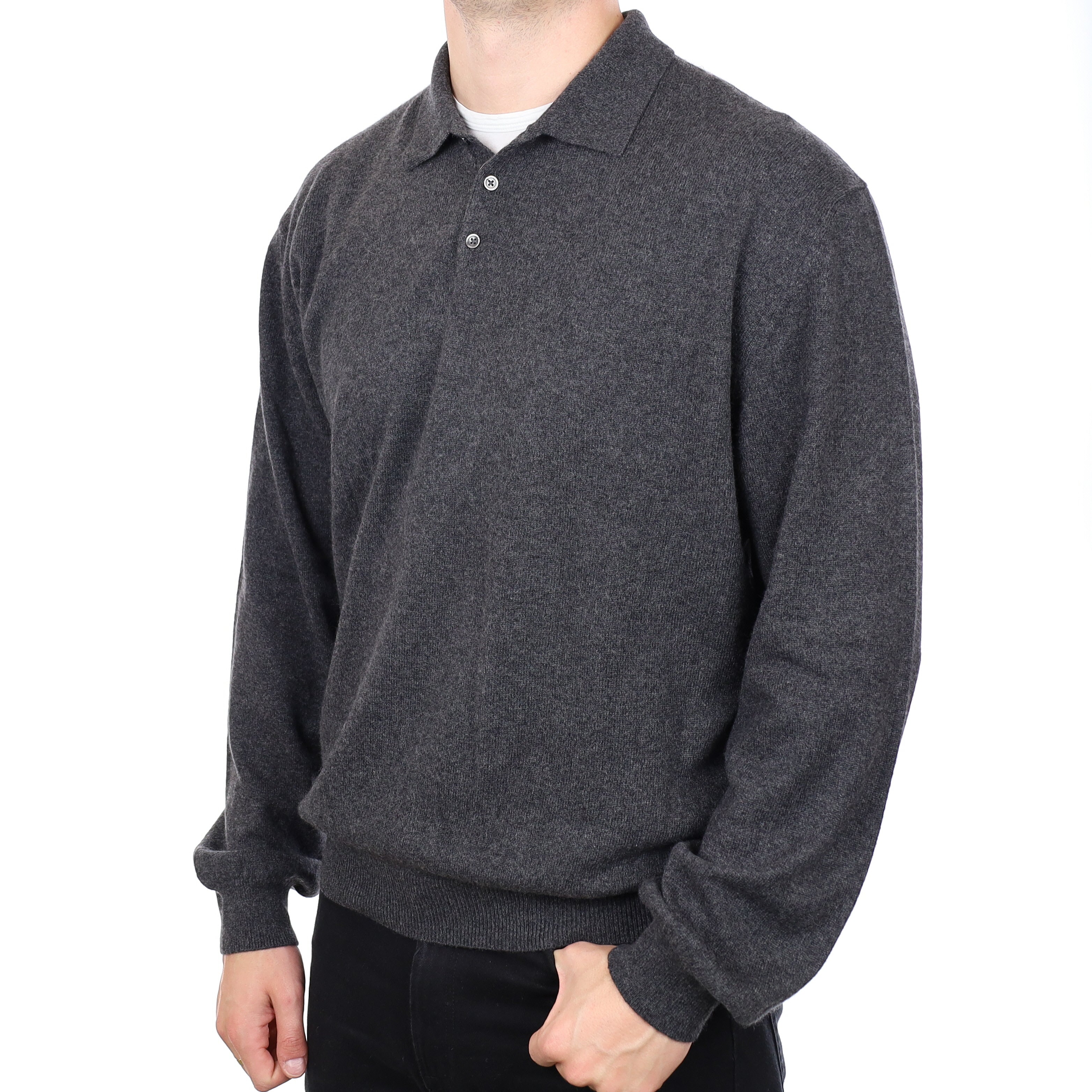 Men's Charcoal Grey Cashmere Quarter Button Jumper XXL