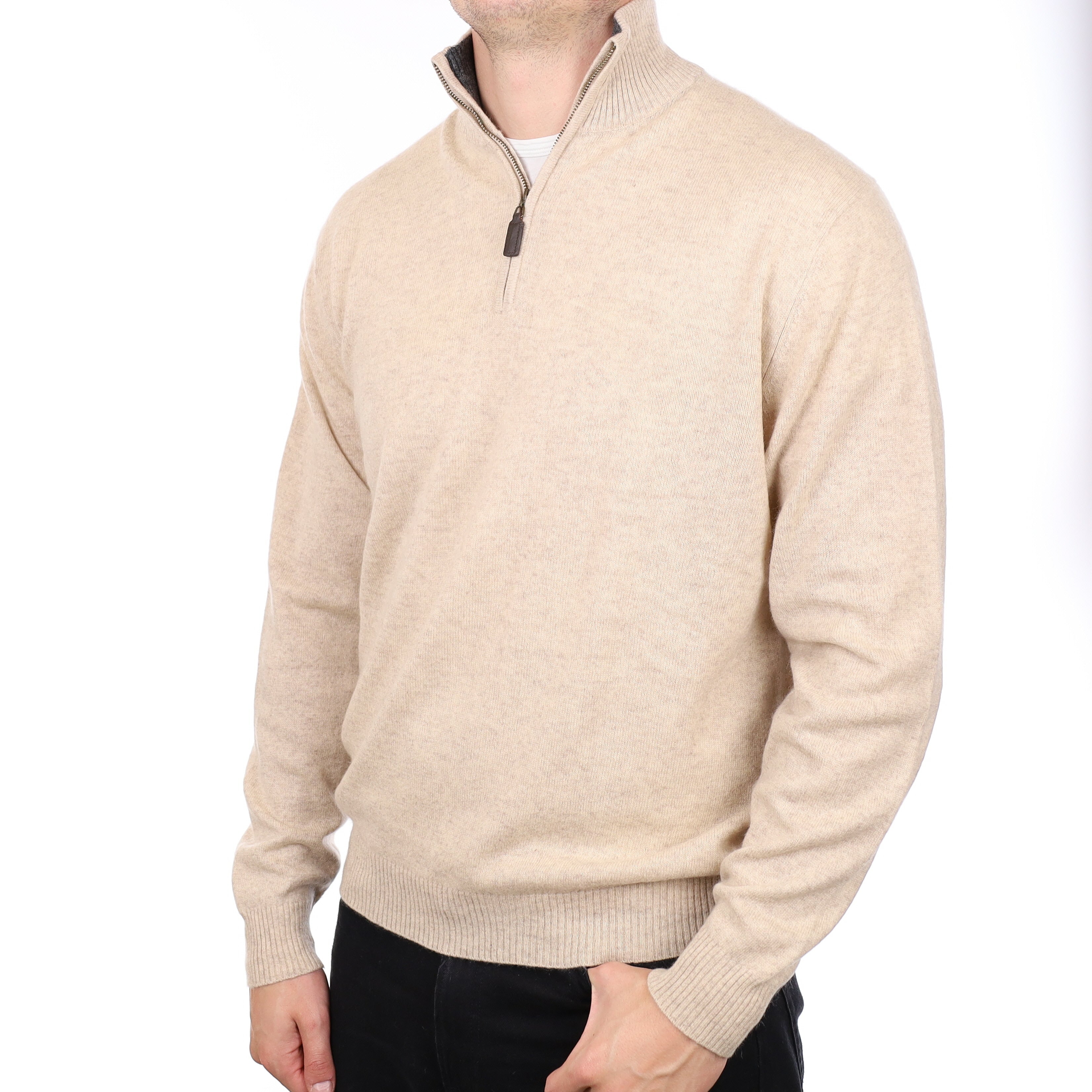 Men's Oatmeal Cashmere Quarter Zip Jumper XXL