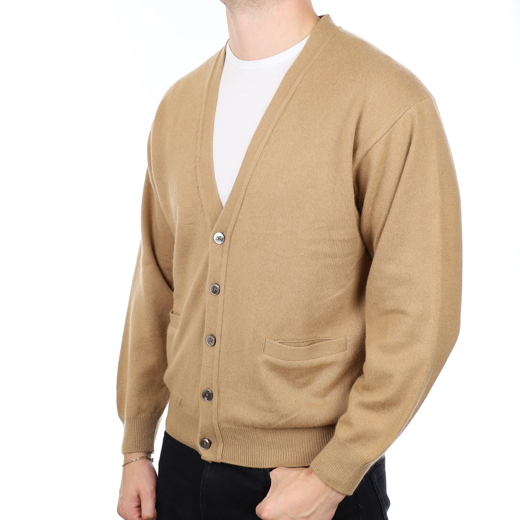 Men's Caramel Cashmere V Neck Cardigan XXL