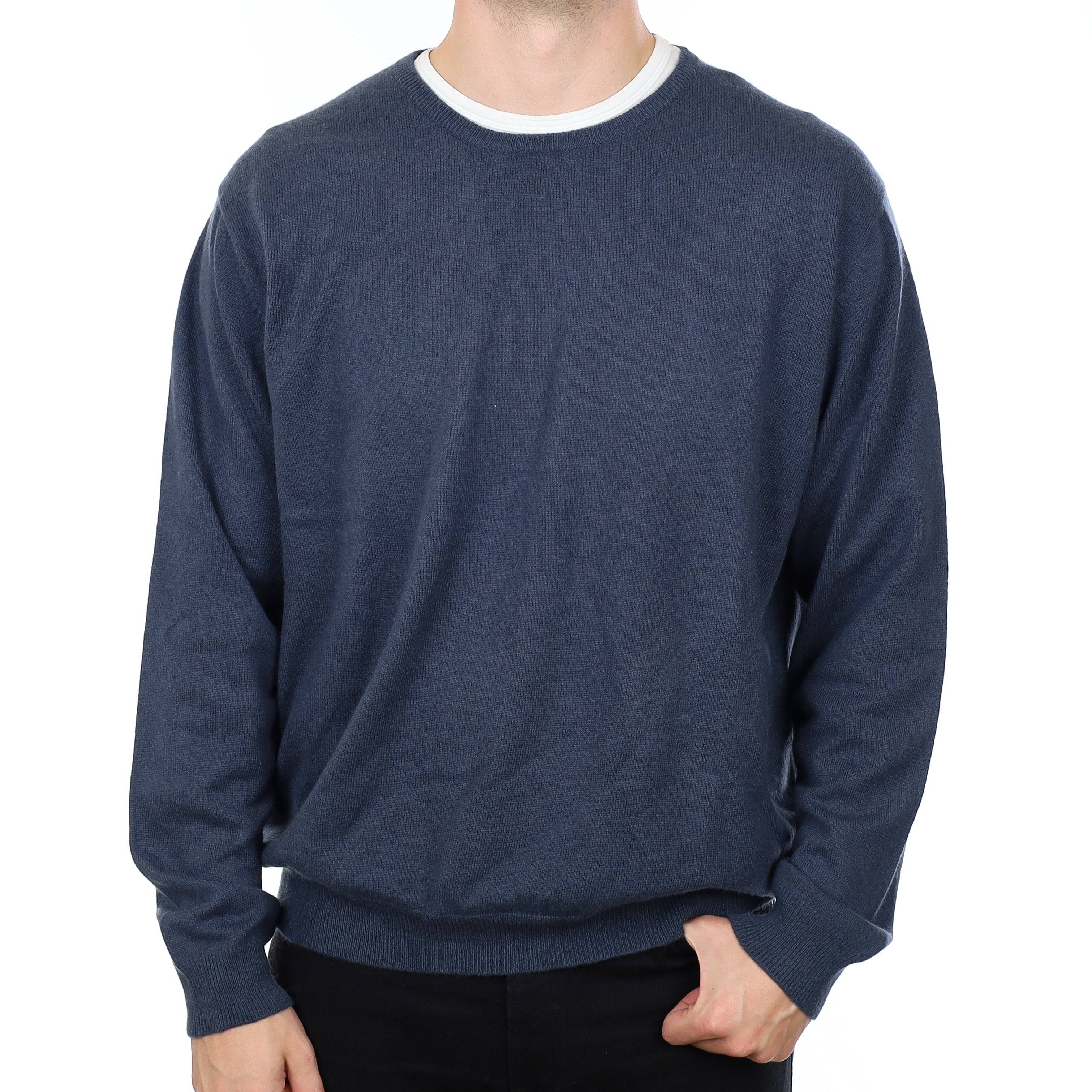 Men's Smoke Blue Cashmere Crew Neck Jumper XXL