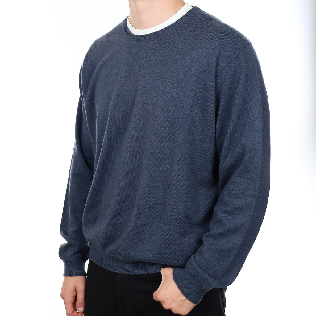 Men's Smoke Blue Cashmere Crew Neck Jumper XXL