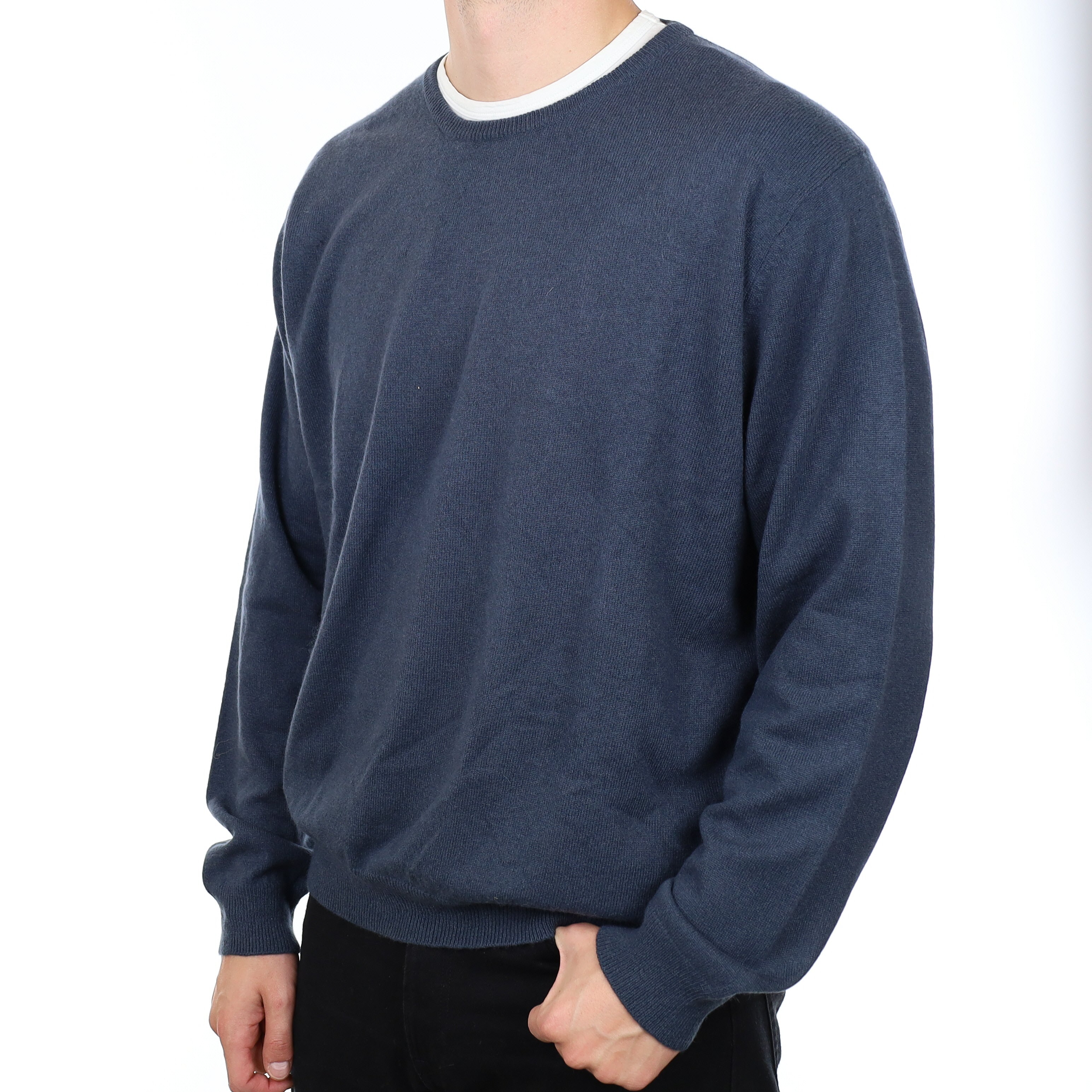 Men's Smoke Blue Cashmere Crew Neck Jumper XXL