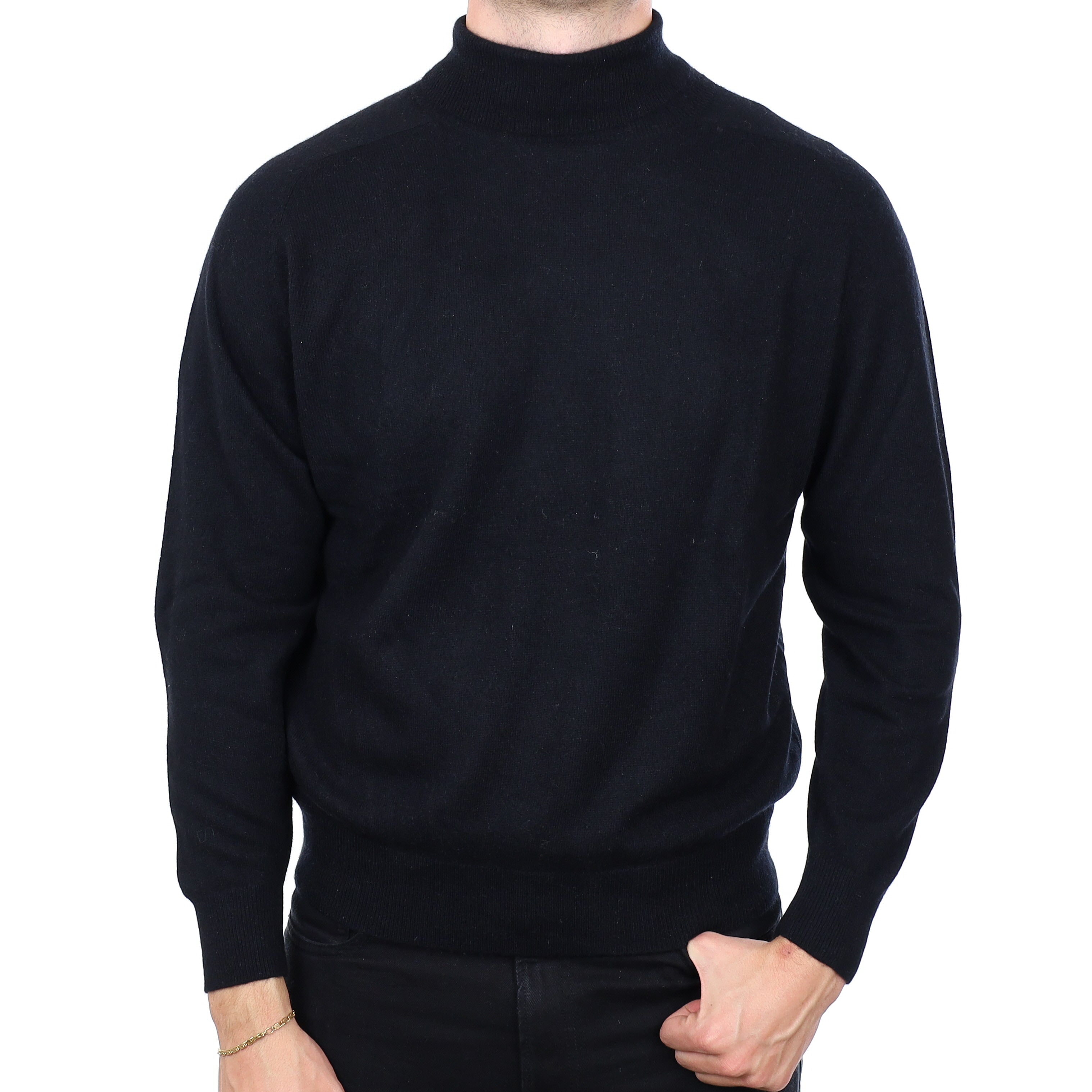 Men's Black Cashmere Polo Neck Jumper XXL