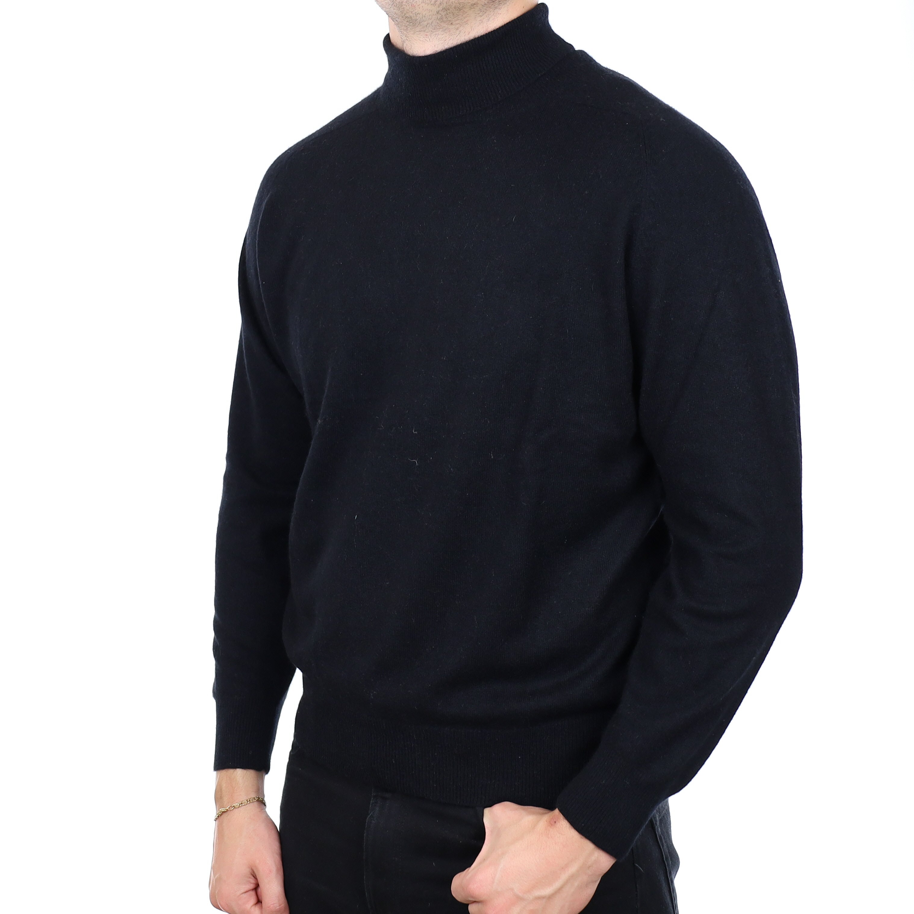 Men's Black Cashmere Polo Neck Jumper XXL