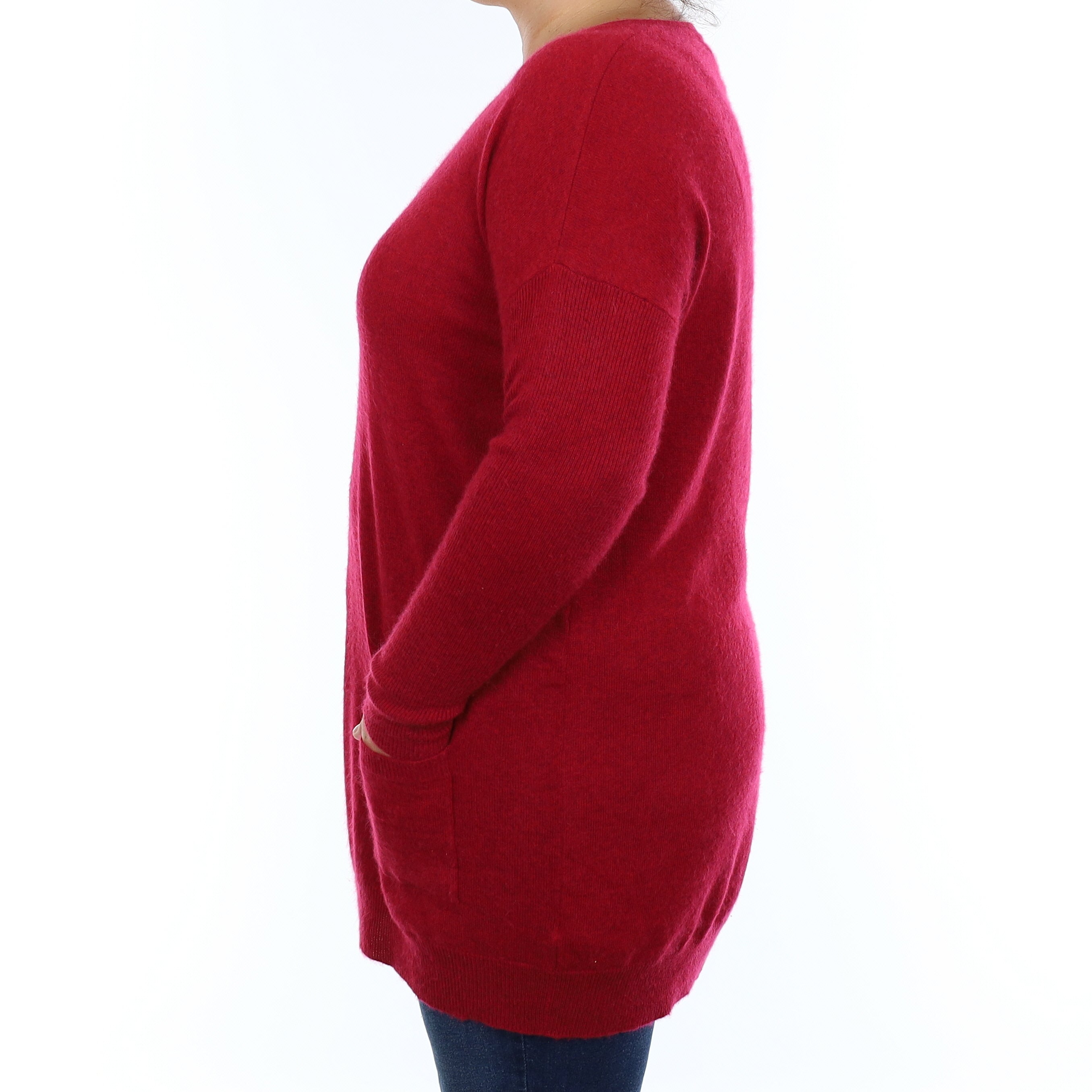 Cranberry Red Cashmere Crew Neck Tunic with Pockets Large
