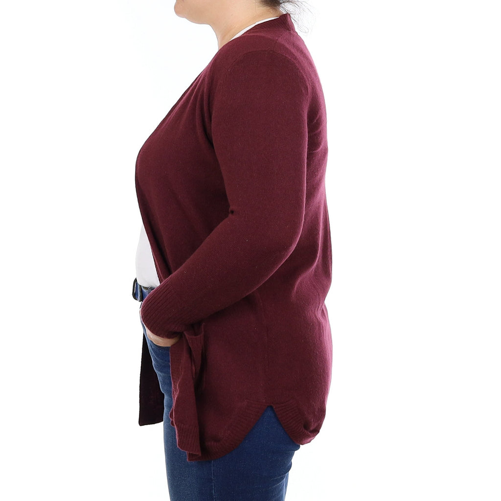 Wine Red Cashmere Edge to Edge Cardigan with Pockets Large