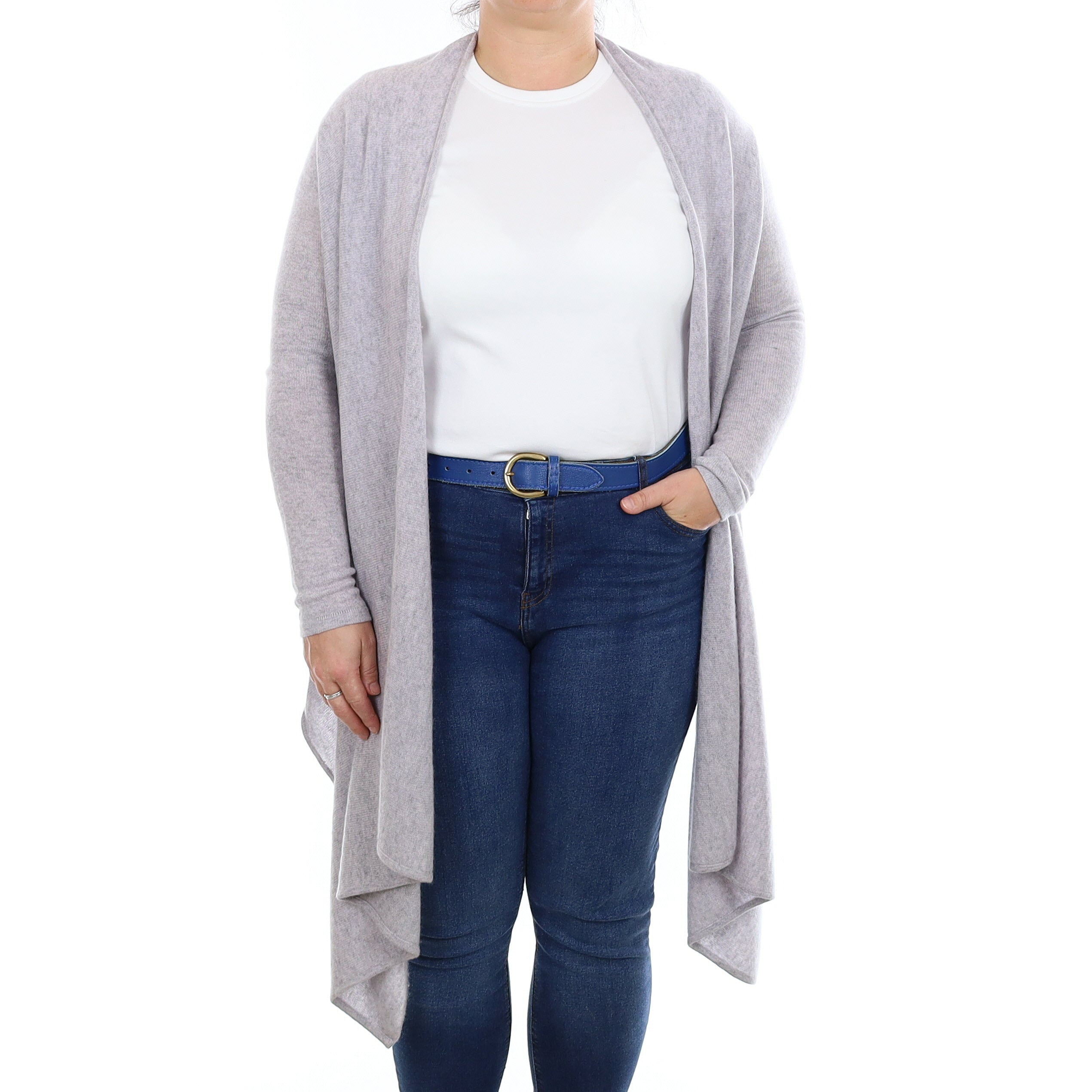 Mist Grey Cashmere Waterfall Cardigan Large