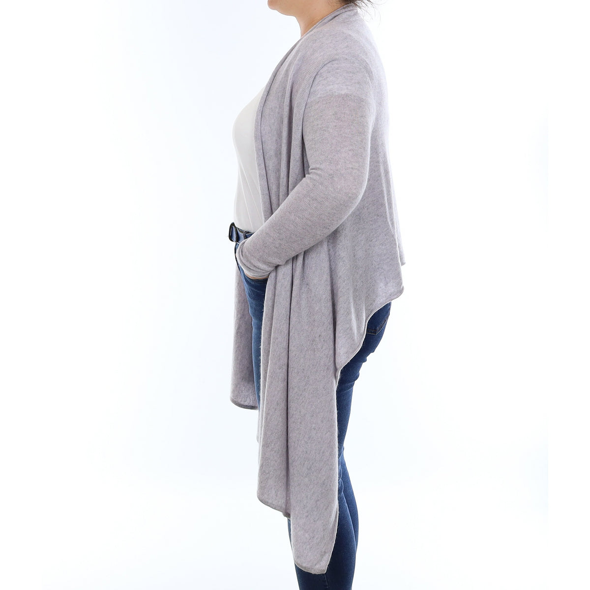 Mist Grey Cashmere Waterfall Cardigan Large