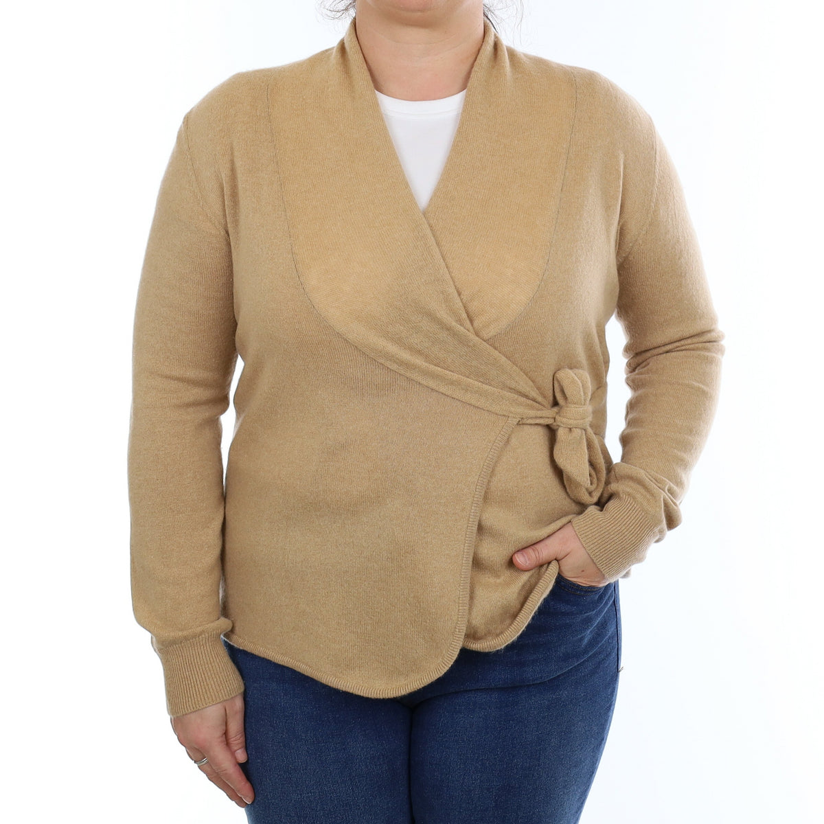 Repeat Caramel Brown Cashmere Cross Over V Neck Cardigan Large