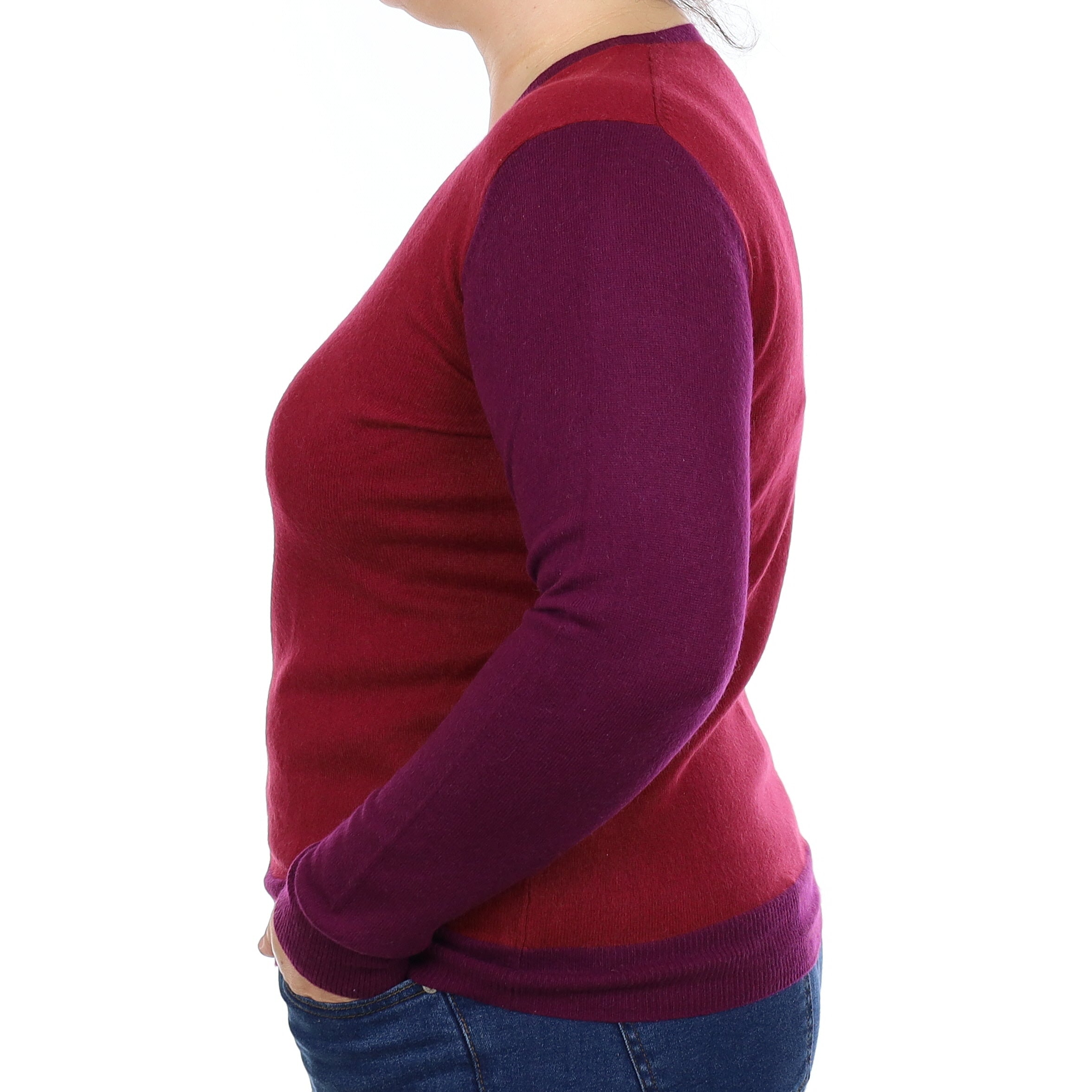 Burgundy and Plum Cashmere V Neck Jumper Large