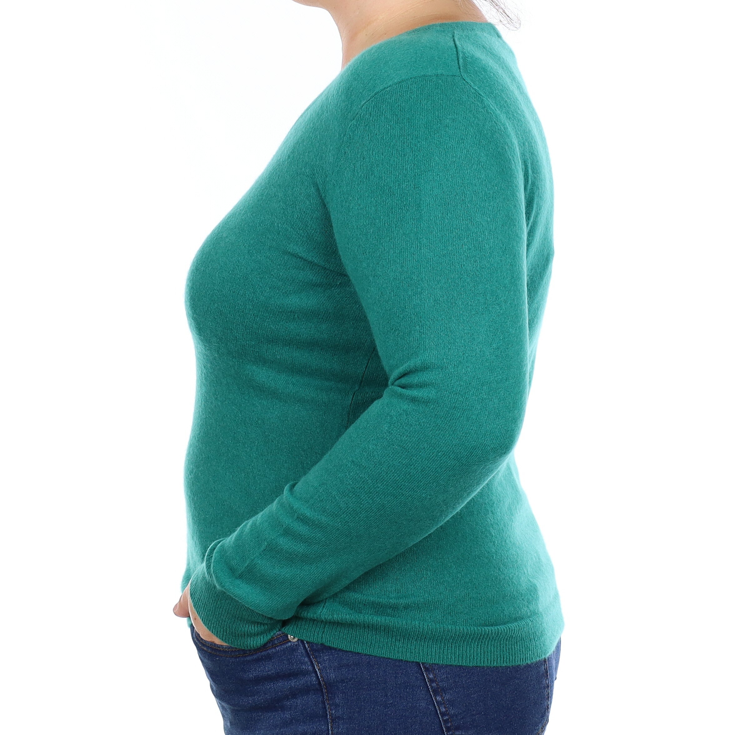 Shamrock Green Cashmere V Neck Jumper Large