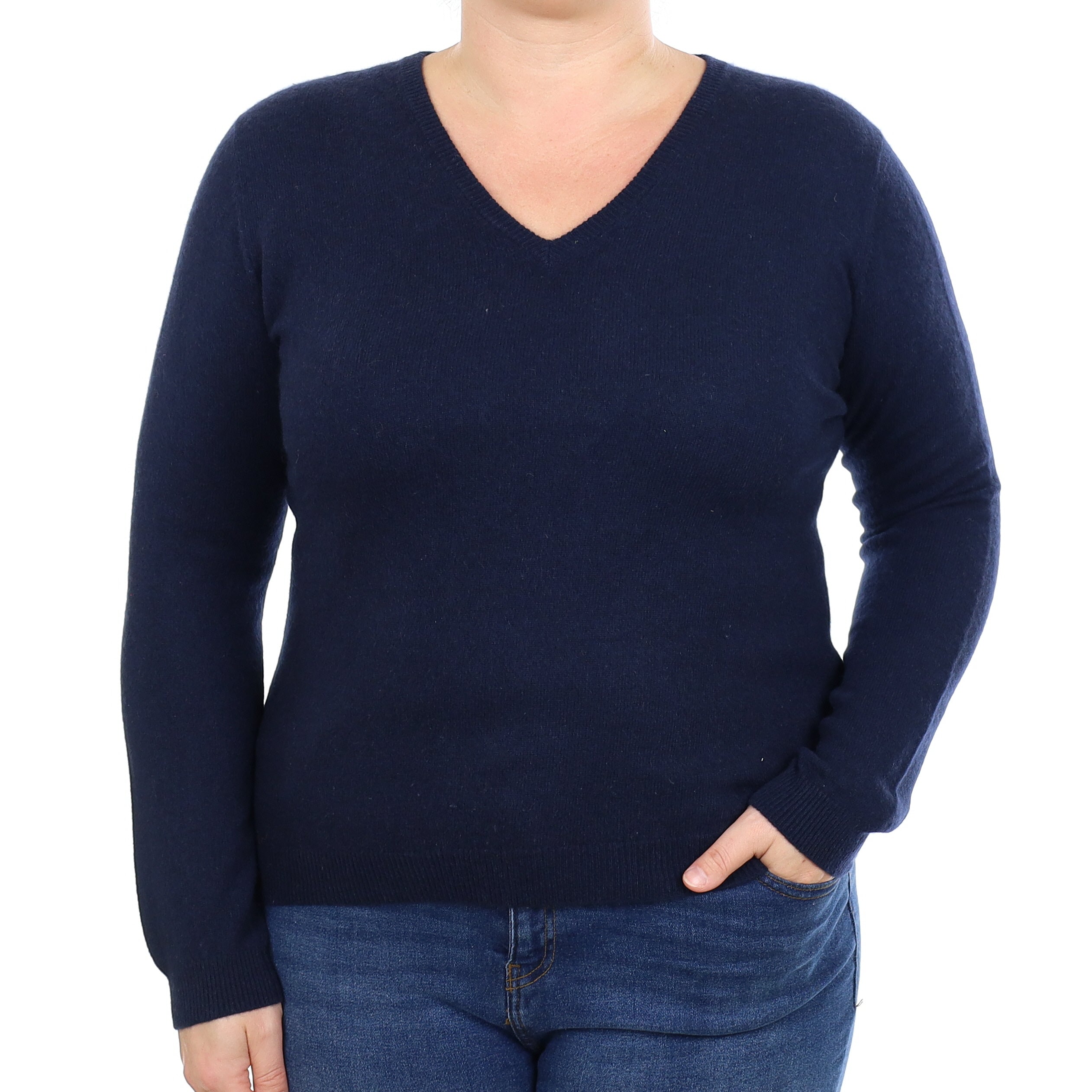 Brodie Navy Cashmere V Neck Jumper Large