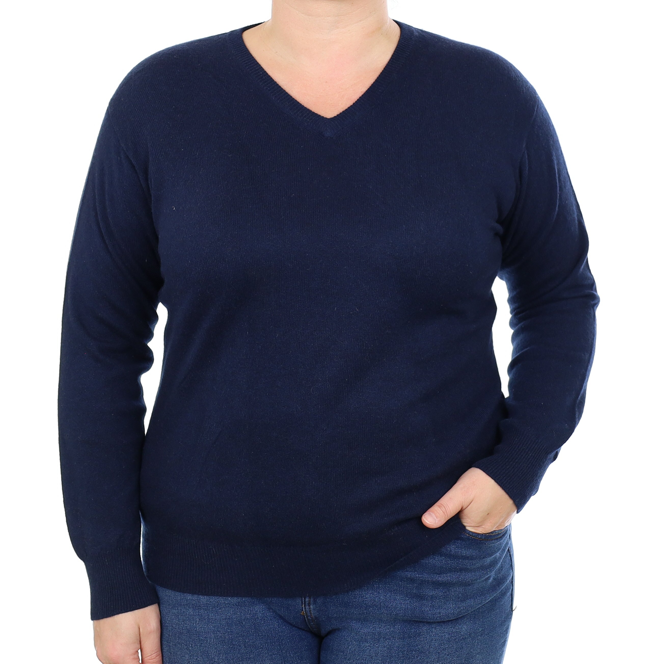 Navy Blue Cashmere V Neck Jumper Large