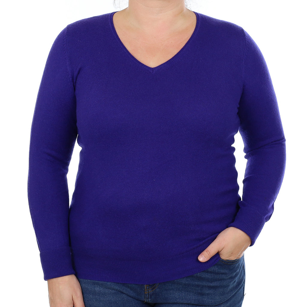 Indigo Purple Cashmere V Neck Jumper Large