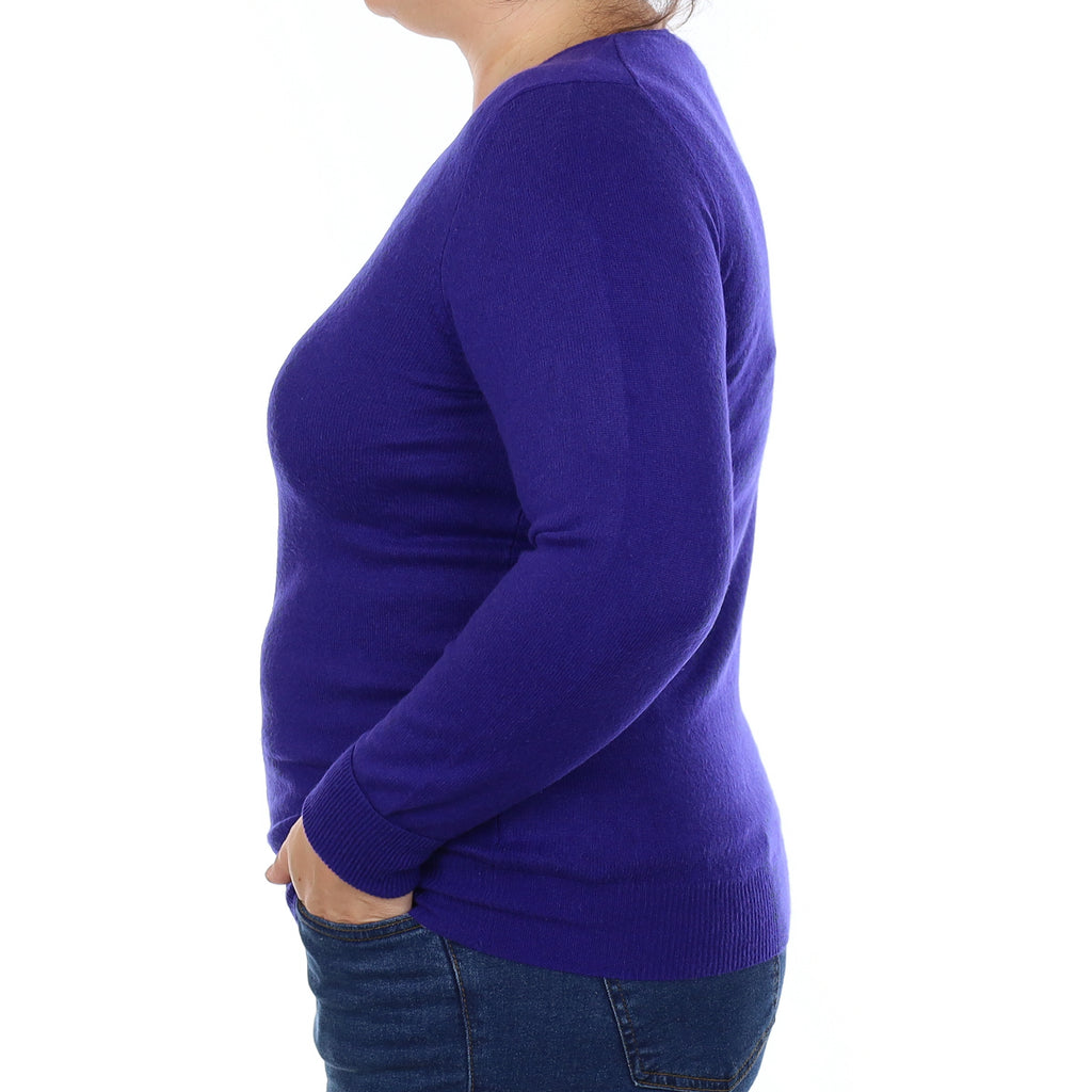 Indigo Purple Cashmere V Neck Jumper Large