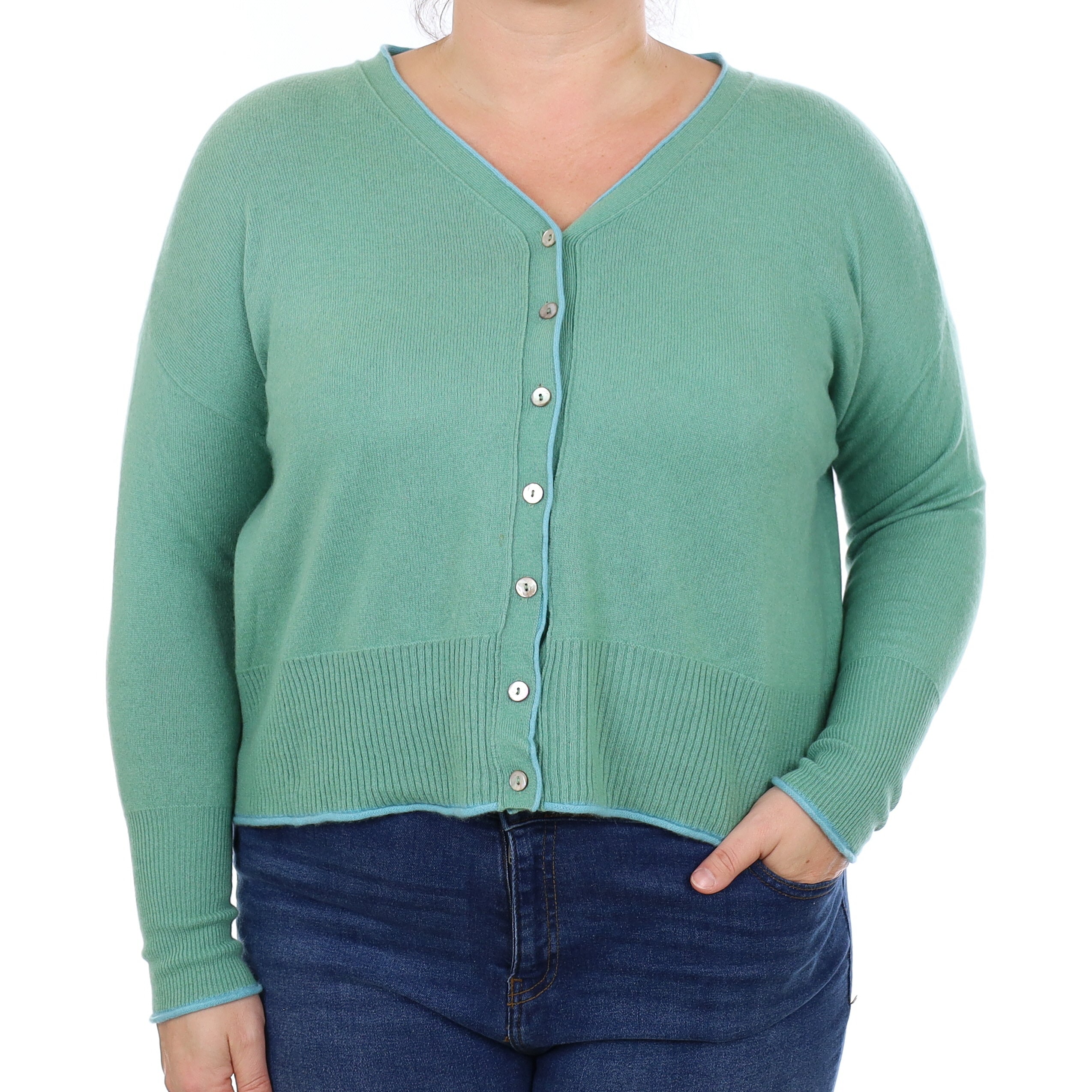 Celadon Green Cashmere Slouchy V Neck Cardigan Large/Petite