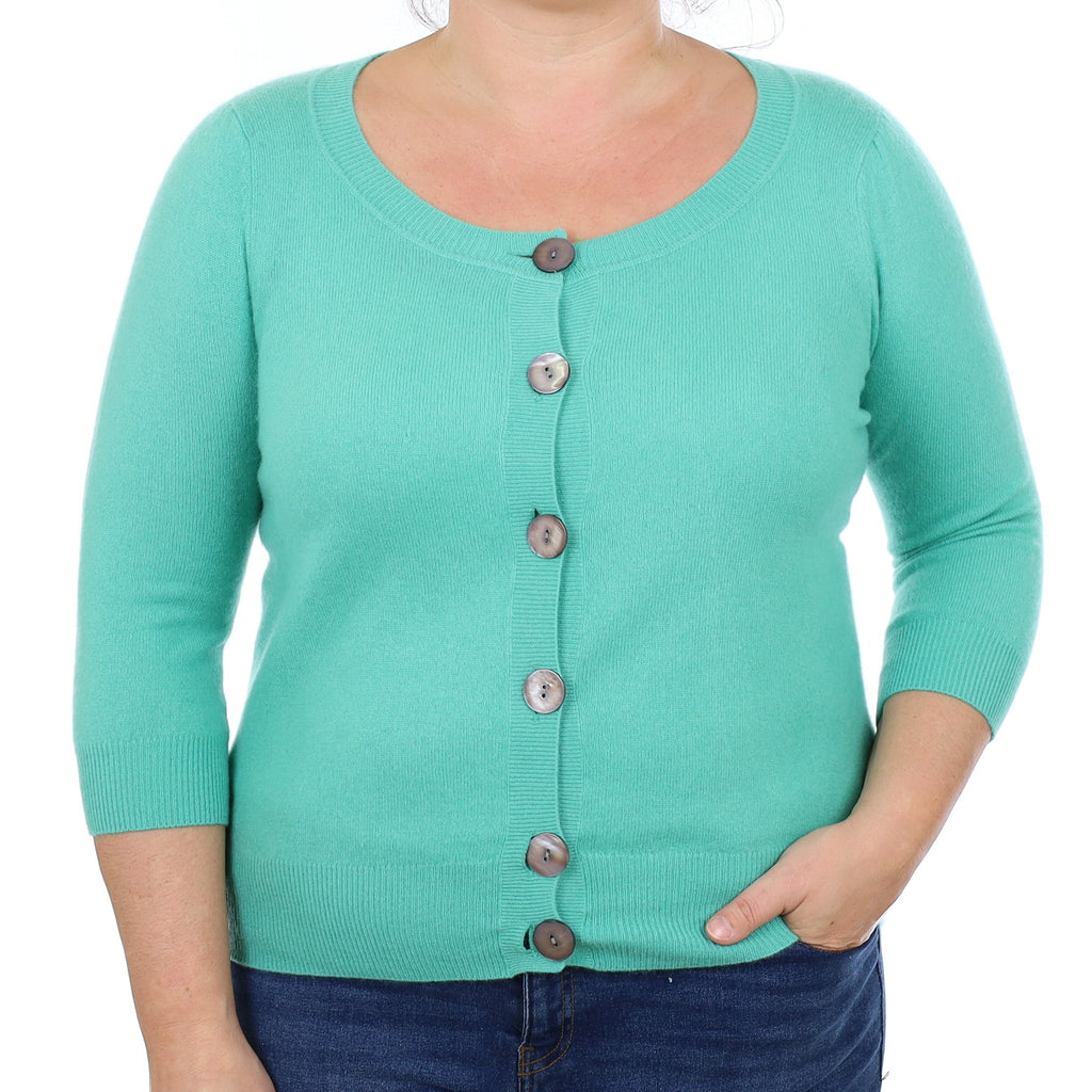 Spearmint Green Cashmere Scoop Neck Cardigan Large