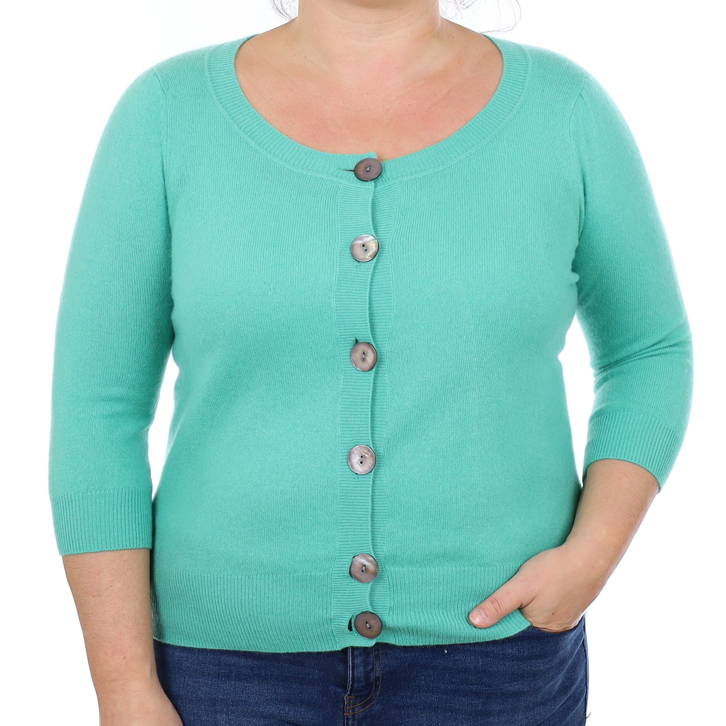 Spearmint Green Cashmere Scoop Neck Cardigan Large