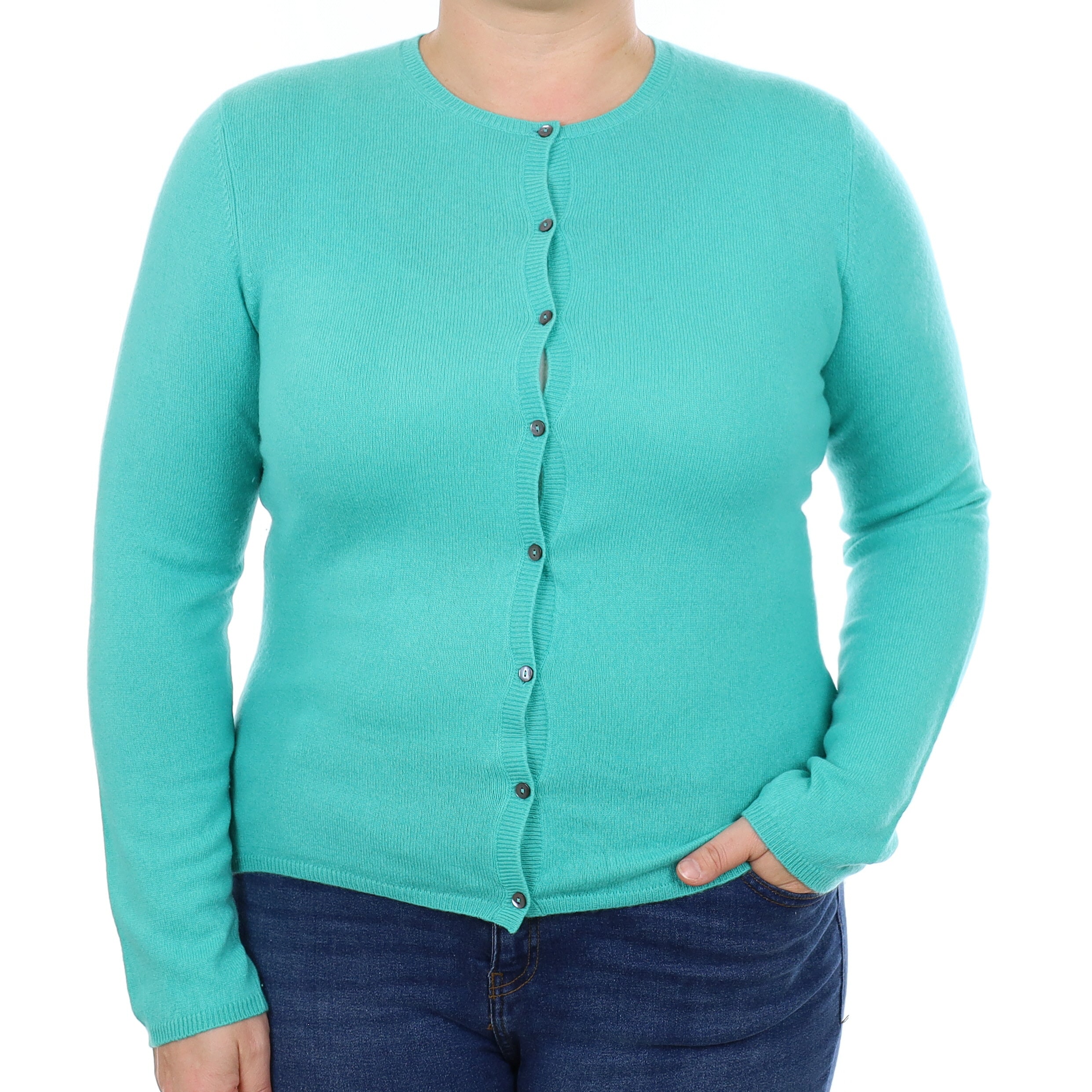 Repeat Tropic Green Cashmere Crew Neck Cardigan Large