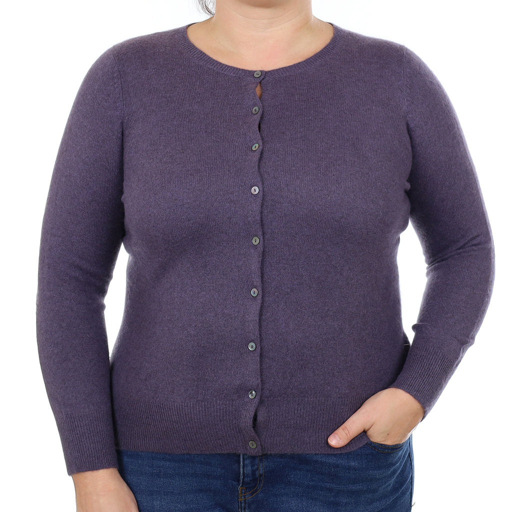 Slate Purple Cashmere Crew Neck Cardigan Large