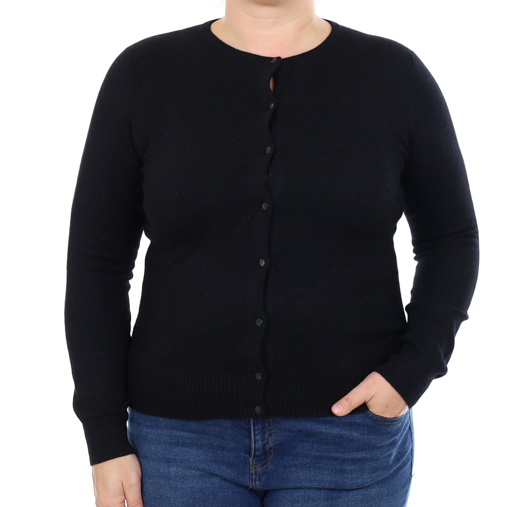 Black Cashmere Crew Neck Cardigan Large
