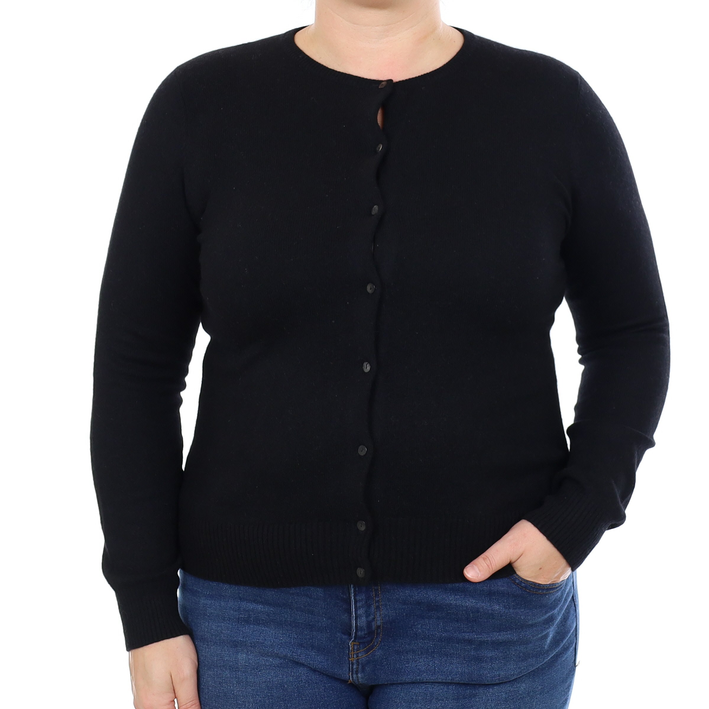 Black Cashmere Crew Neck Cardigan Large