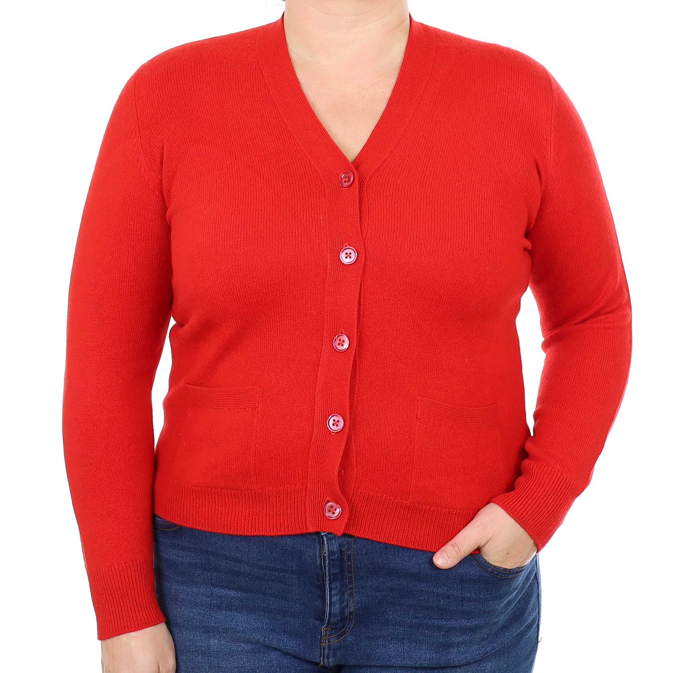Scottish Vintage Vermillion Red Cashmere V Neck Cardigan Large