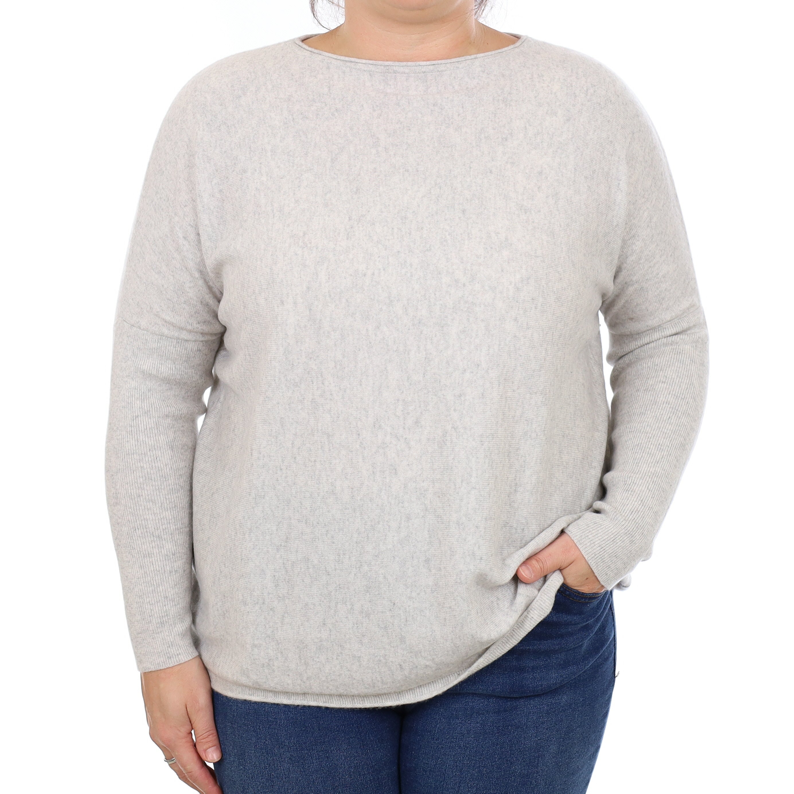 Mist Grey Cashmere Boat Neck Jumper Large