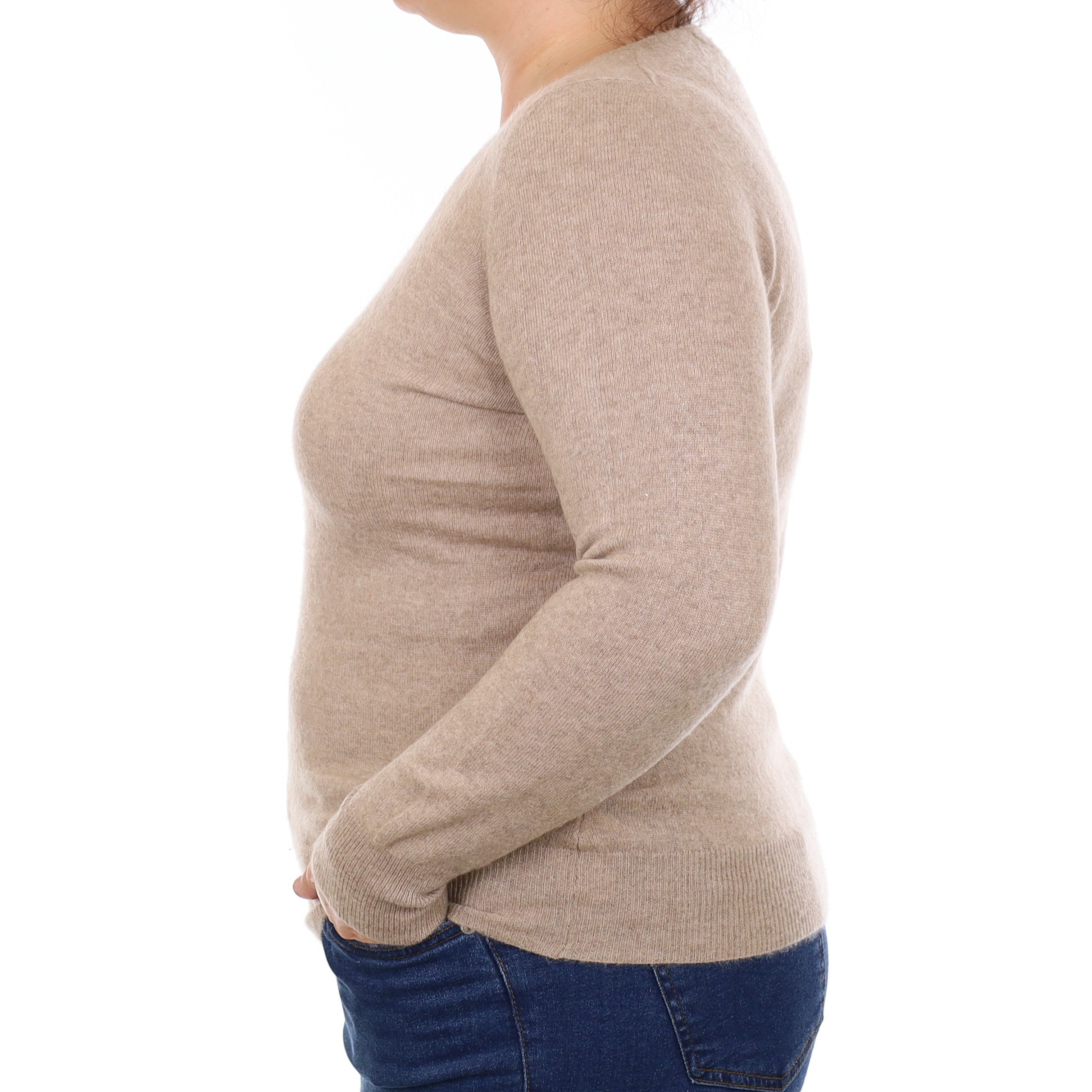 Taupe Brown Cashmere Crew Neck Jumper Large