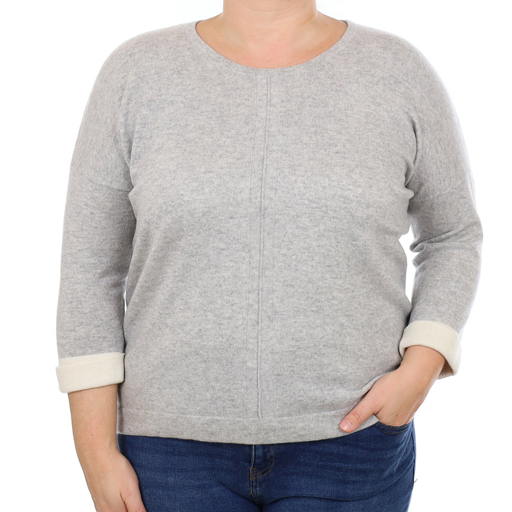 Smoke Grey Cashmere 3/4 Sleeve Crew Neck Jumper Large