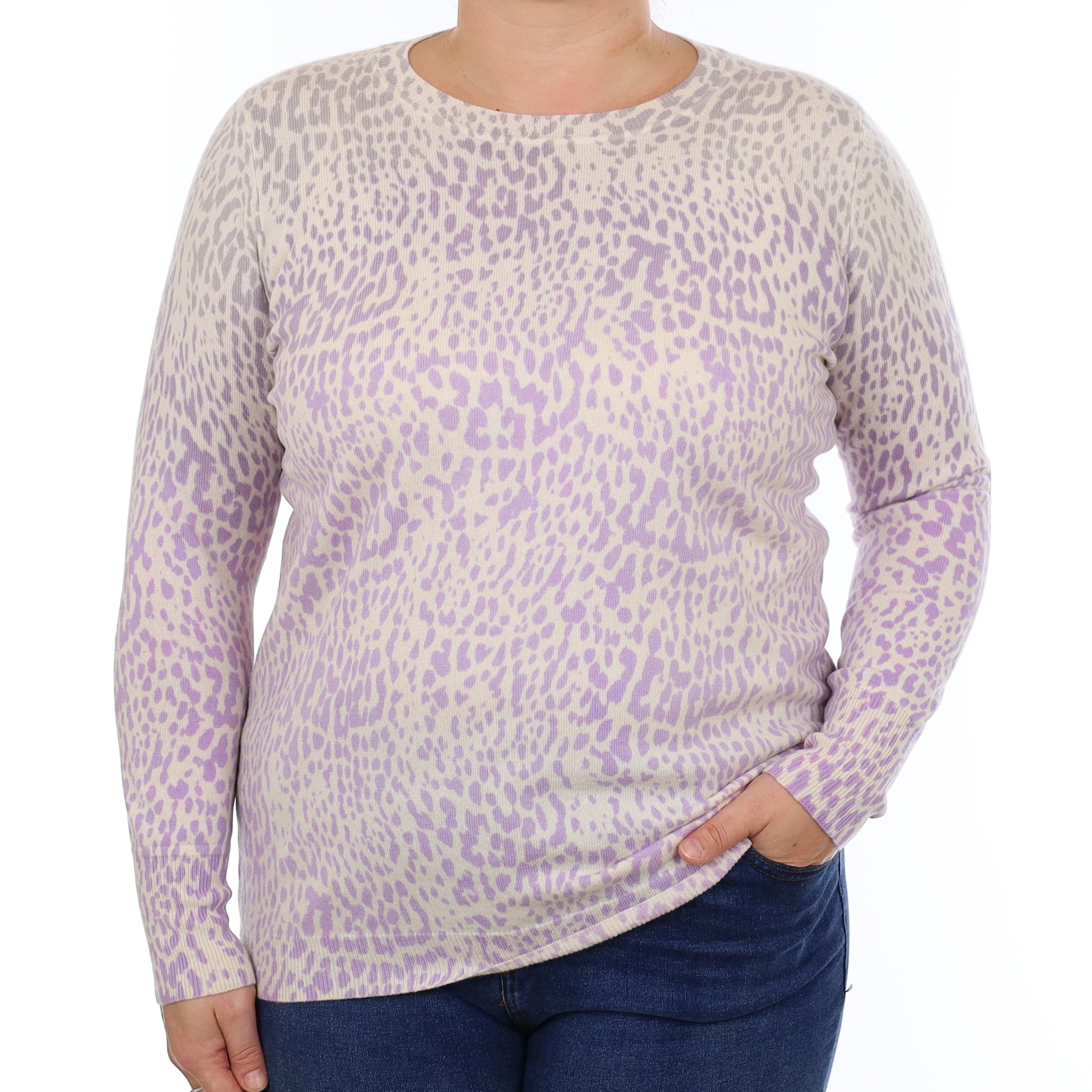 Purple Animal Print Cashmere Crew Neck Jumper Large