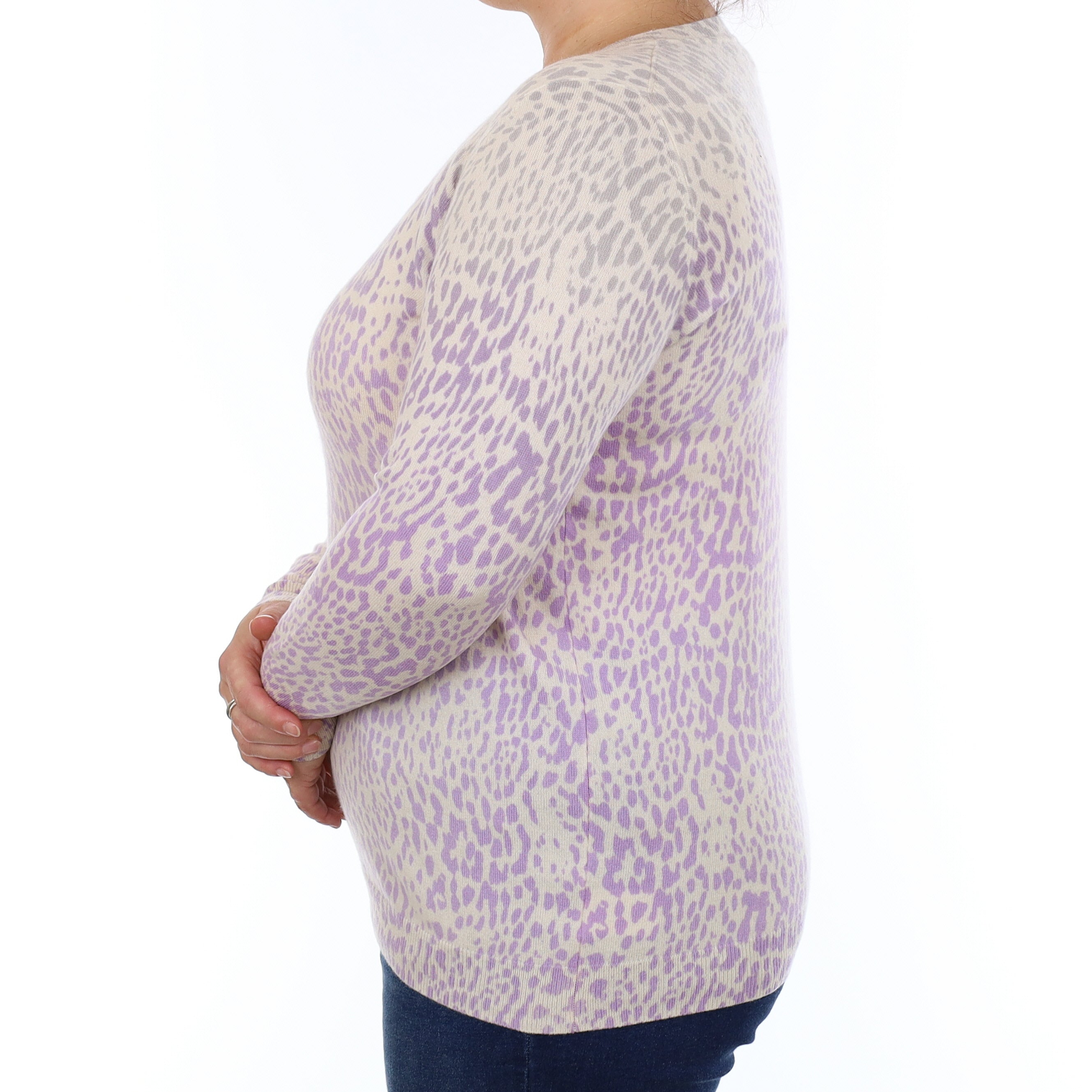 Purple Animal Print Cashmere Crew Neck Jumper Large