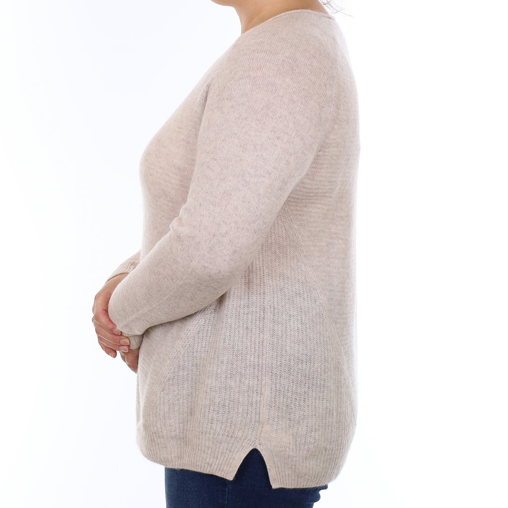 Mist Grey Ribbed Cashmere Crew Neck Jumper Large