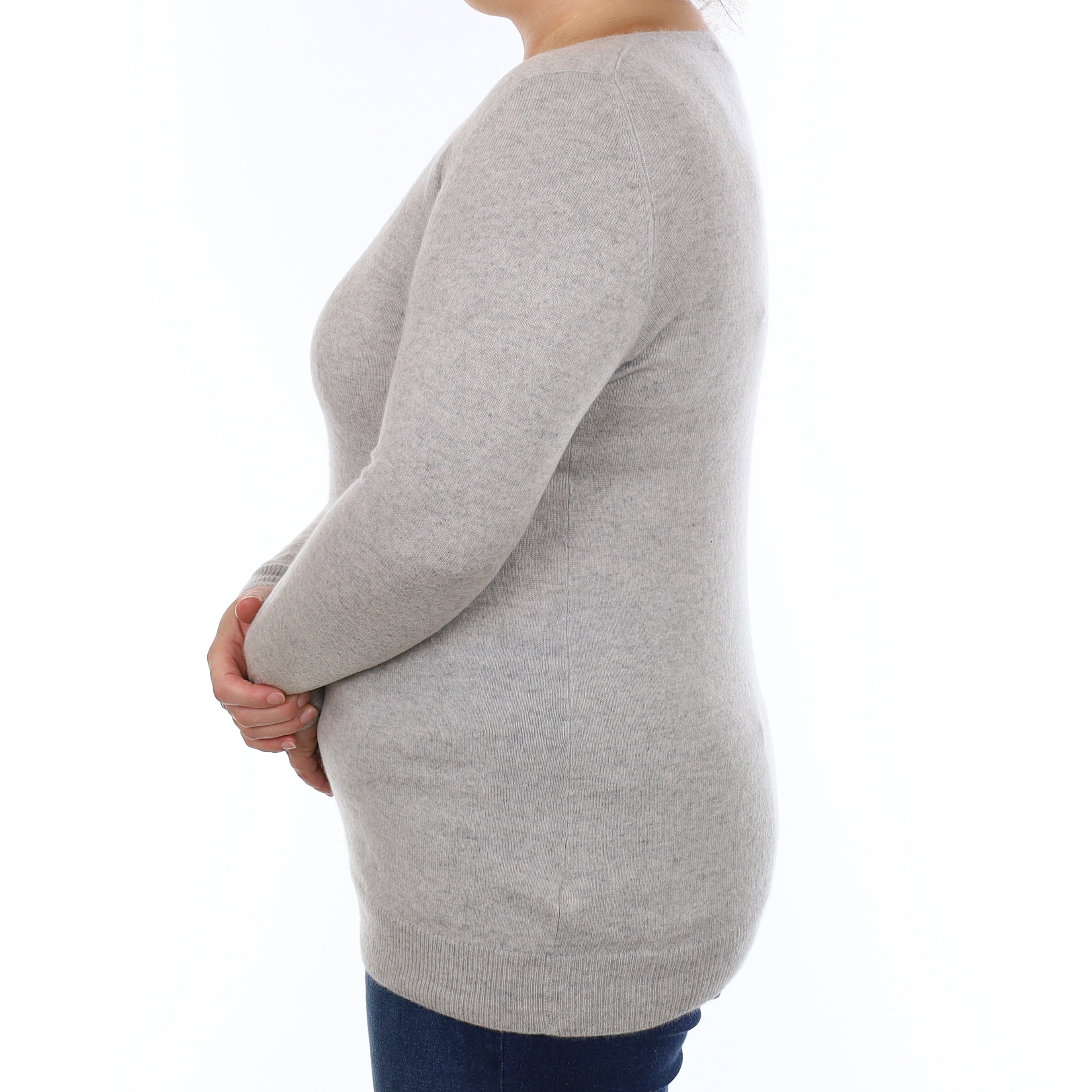 Grey Cat Motif Cashmere Crew Neck Jumper Large