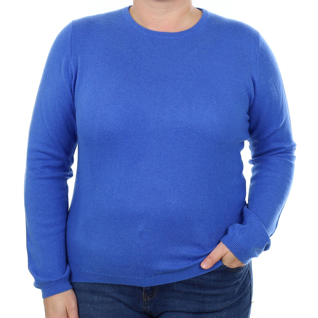 Scottish Azure Blue Cashmere Crew Neck Jumper Large
